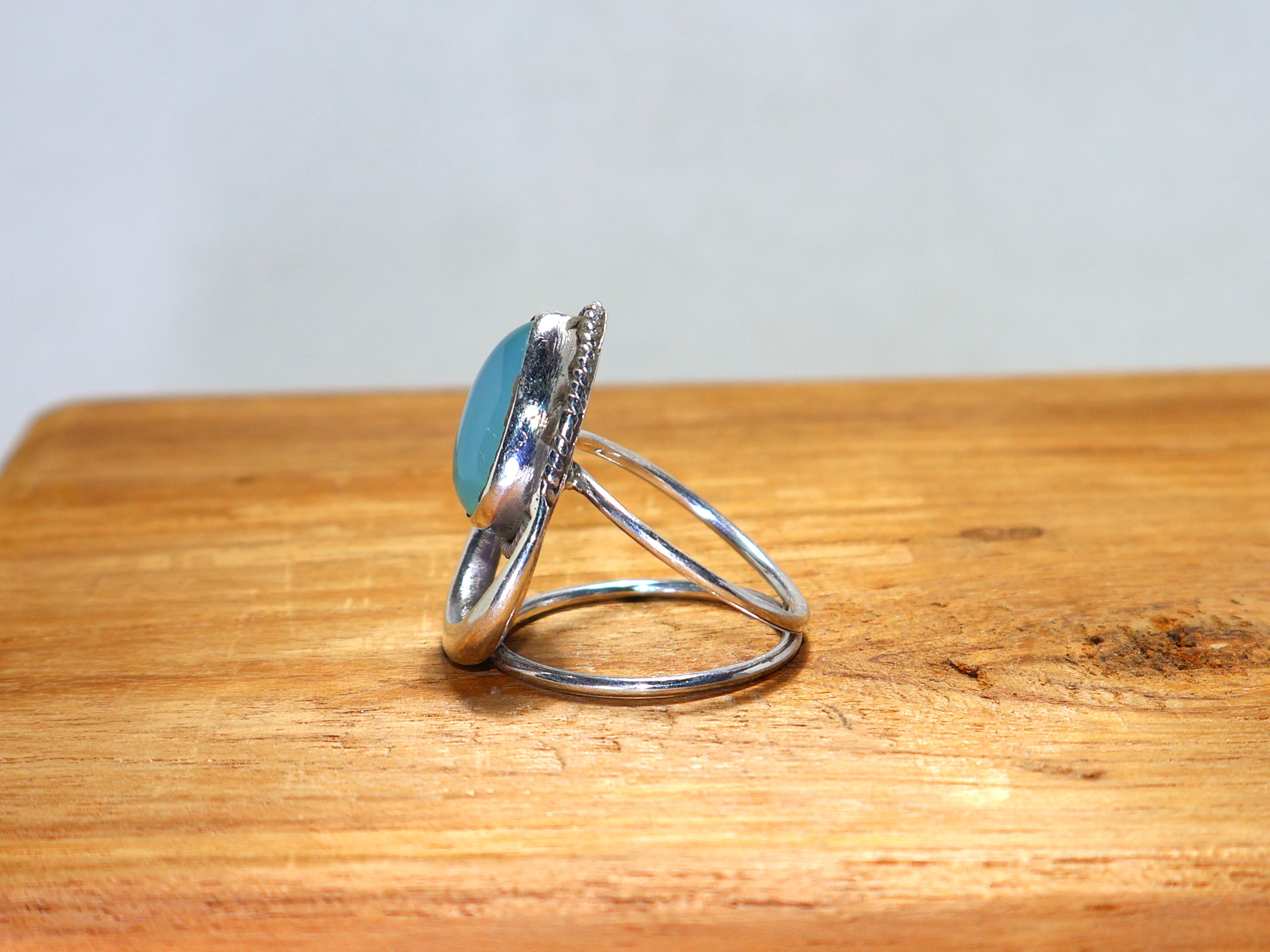 Aqua Chalcedon Ring 925 Sterling Silber Ring Natur Edelstein Ring Handgemachter Ring Tropfenförmiger Edelstein Ring Geschenk Für Sie Geburtsstein Ring