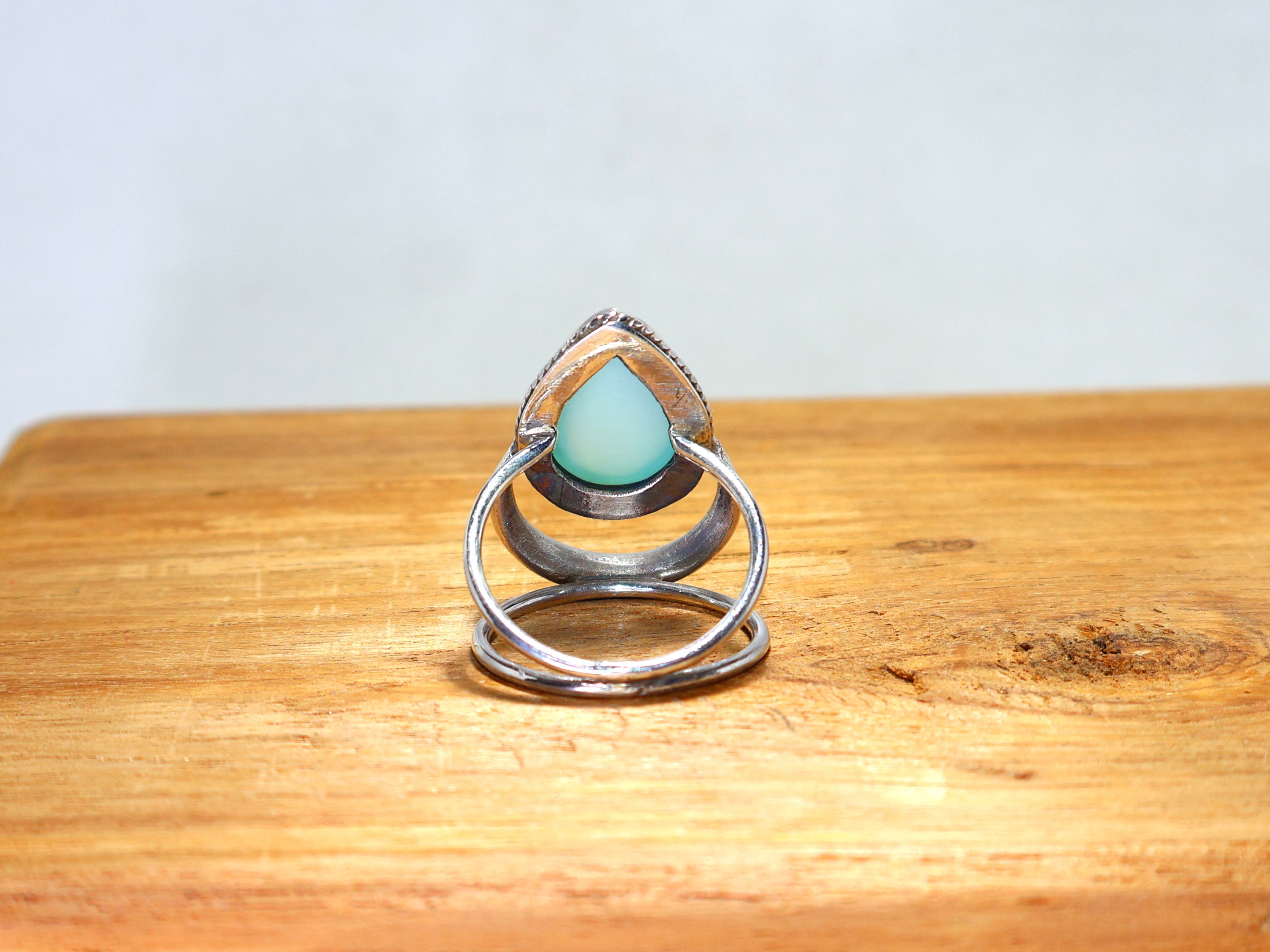 Aqua Chalcedon Ring 925 Sterling Silber Ring Natur Edelstein Ring Handgemachter Ring Tropfenförmiger Edelstein Ring Geschenk Für Sie Geburtsstein Ring