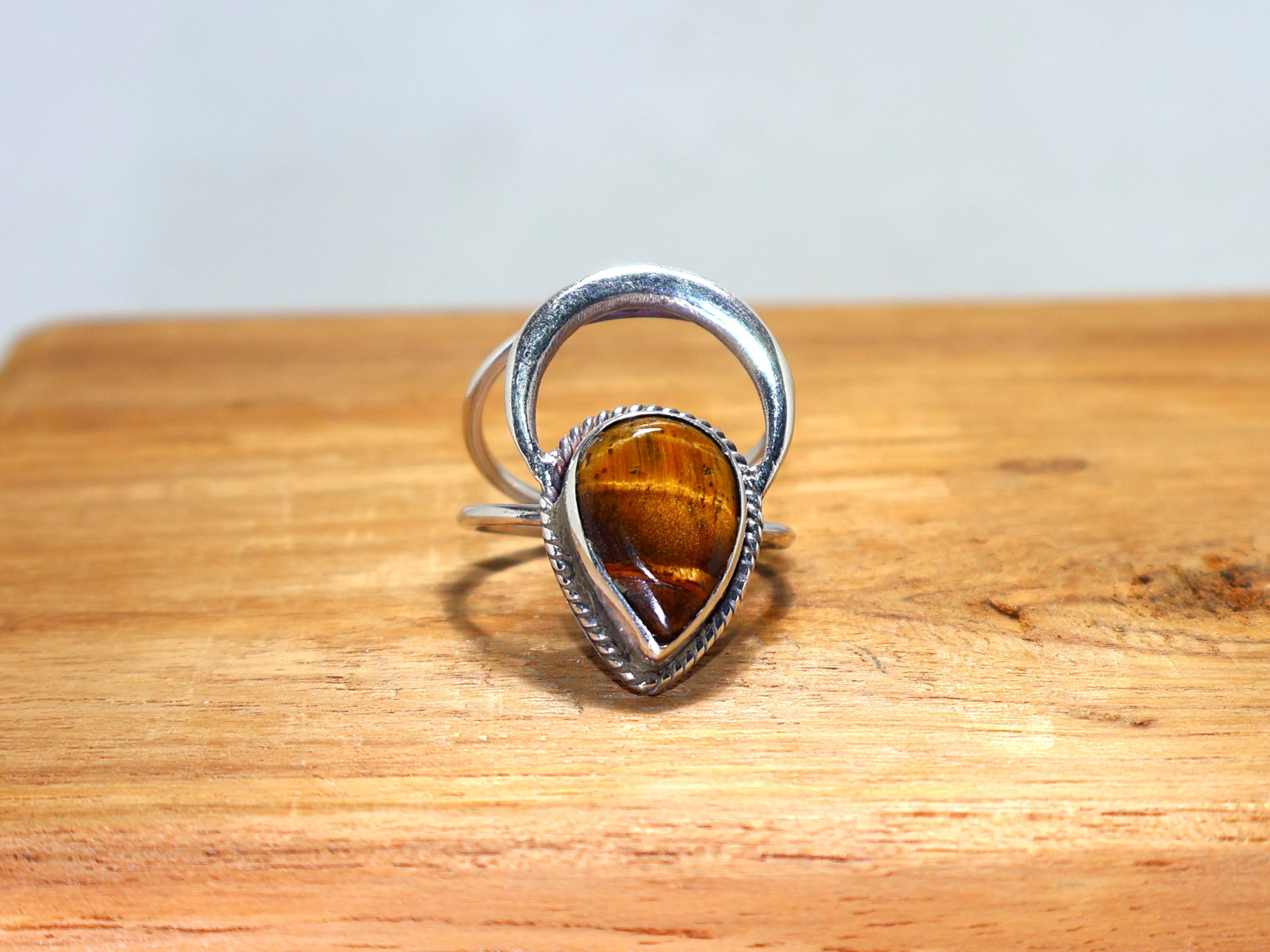 Teardrop Tigerauge Silberring Gelber Edelsteinring Handgemachter Ring 925 Sterling Silber Ring Geburtssteinring Geschenk für Ihn