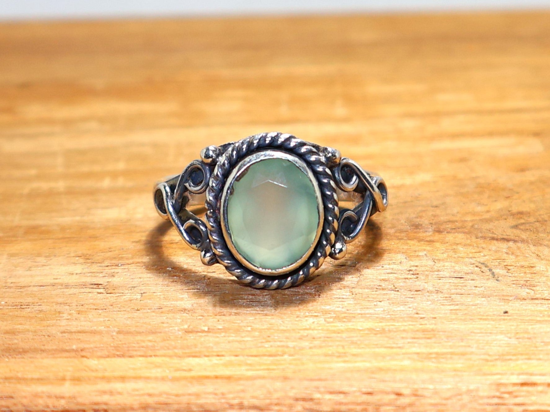 Geslepen Aqua Chalcedoon Ring Handgemaakte Edelsteen Maart Geboortesteen Ring Blauwe Steen 925 Sterling Zilveren Ring Boho Ring Cadeau Voor Haar