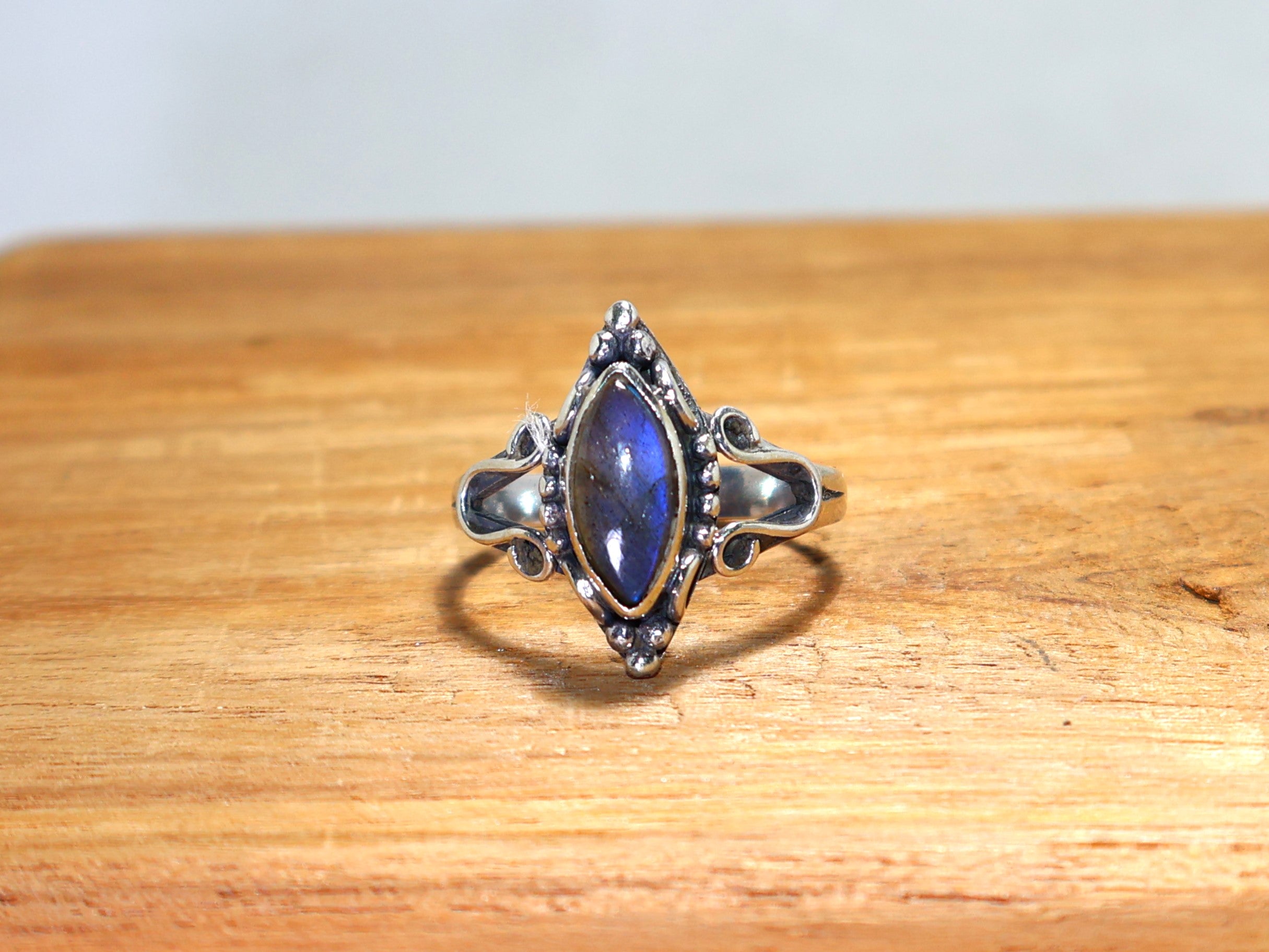 Marquise Labradorit Silberring 925 Sterling Silberring Handgefertigter Ring Blauer Feuer-Labradorit Natur Edelsteinring Designer-Ring