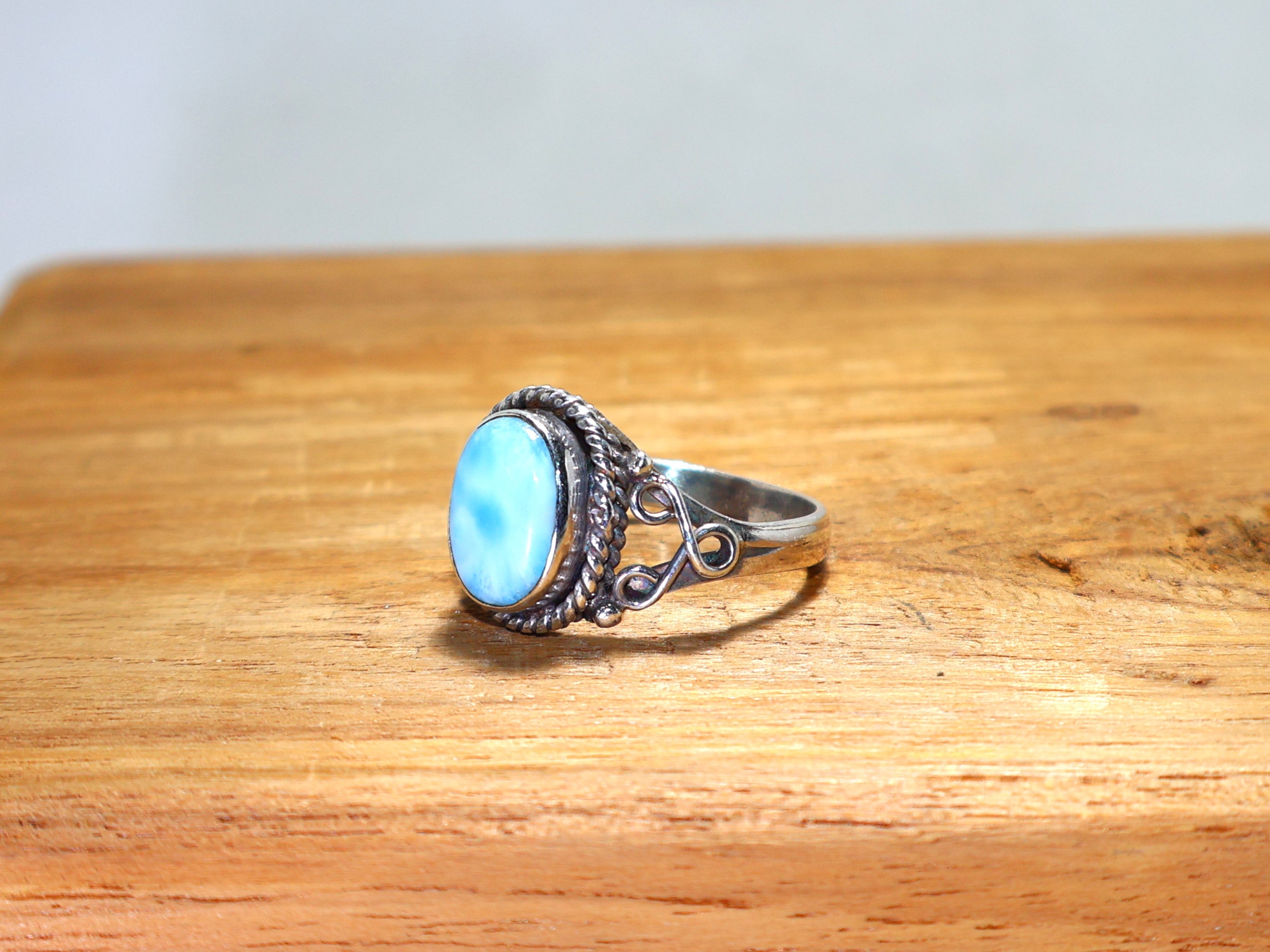 Natürlicher Larimar Ring 925 Sterling Silber Ring Oval Geformter Blauer Edelstein Ring Handgefertigter Ring Geschenk Für Sie