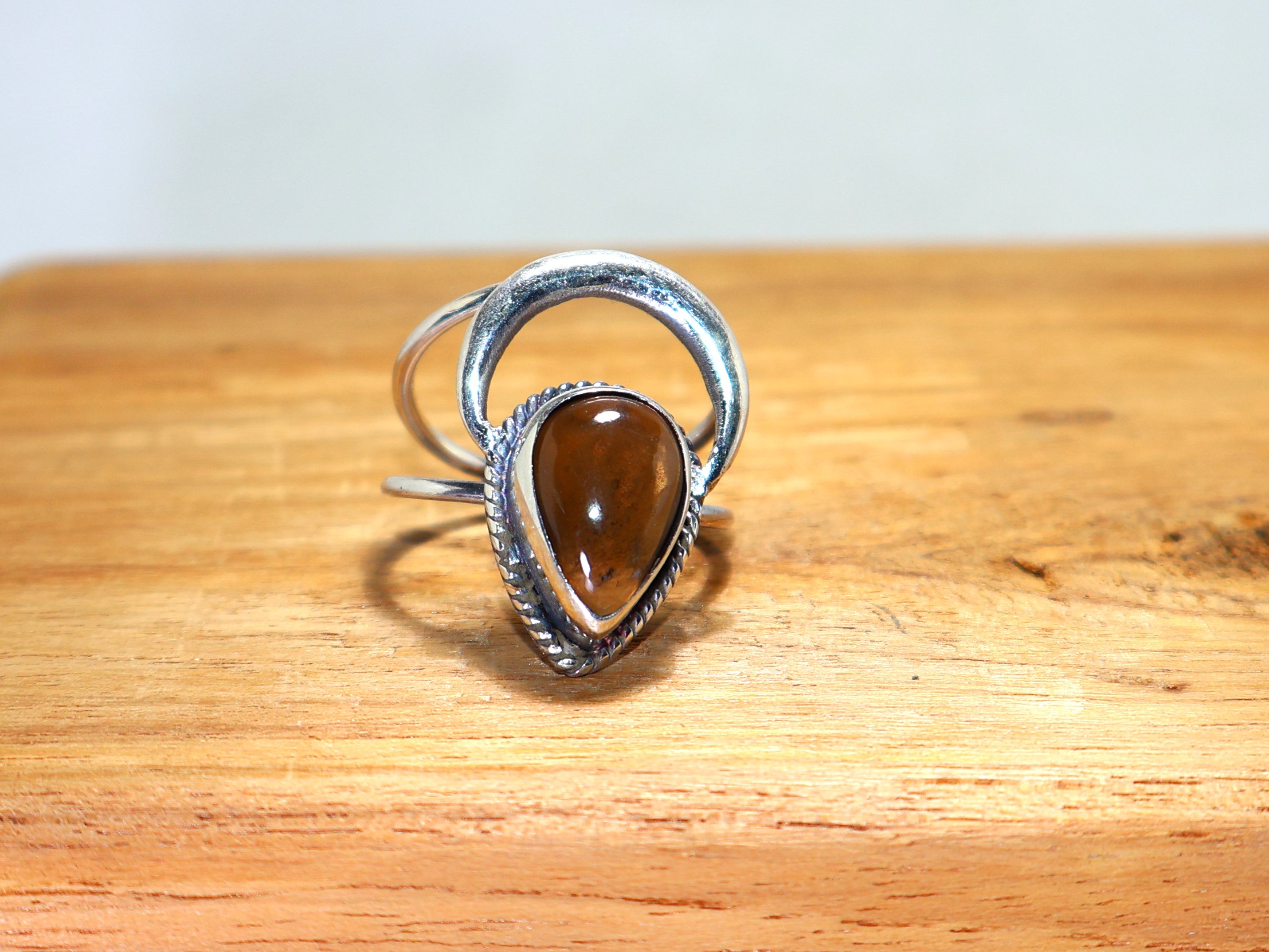 Tropfenförmiger Rauchquarz-Ring, Brauner Stein, 925 Sterling Silber Ring, handgefertigter Ring, Geburtssteinring, Natur-Edelstein-Ring