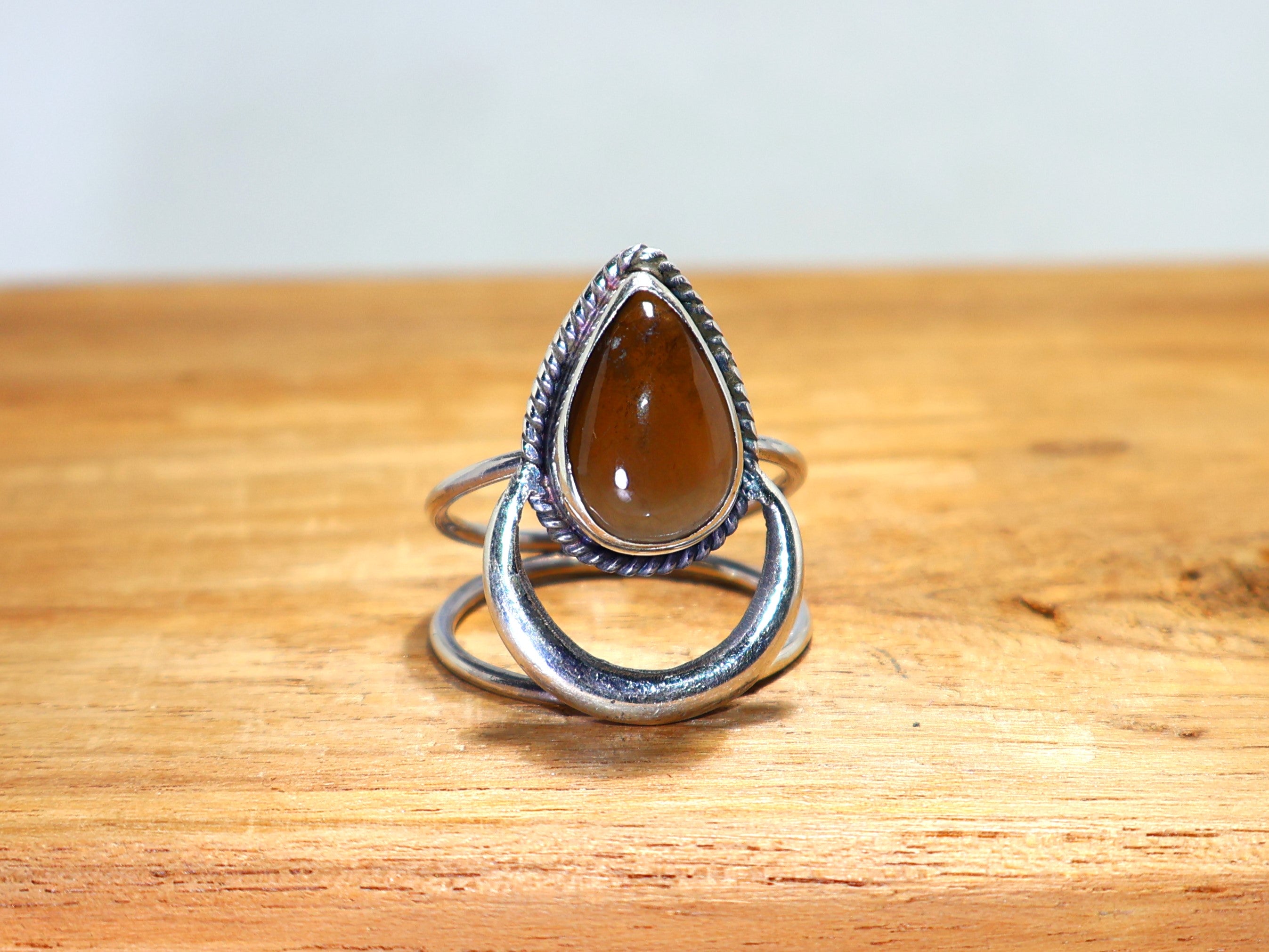 Tropfenförmiger Rauchquarz-Ring, Brauner Stein, 925 Sterling Silber Ring, handgefertigter Ring, Geburtssteinring, Natur-Edelstein-Ring