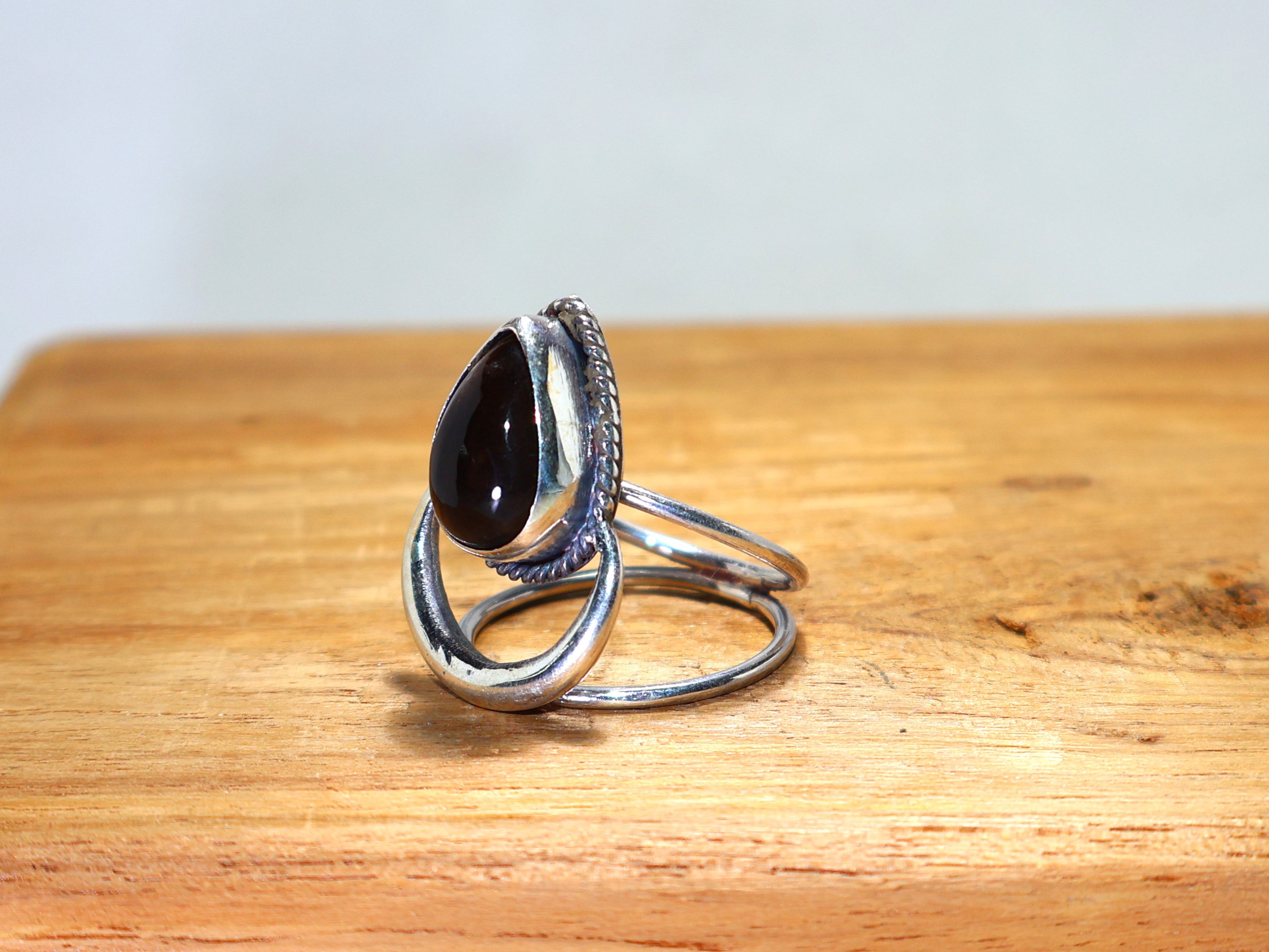 Tropfenförmiger Rauchquarz-Ring, Brauner Stein, 925 Sterling Silber Ring, handgefertigter Ring, Geburtssteinring, Natur-Edelstein-Ring