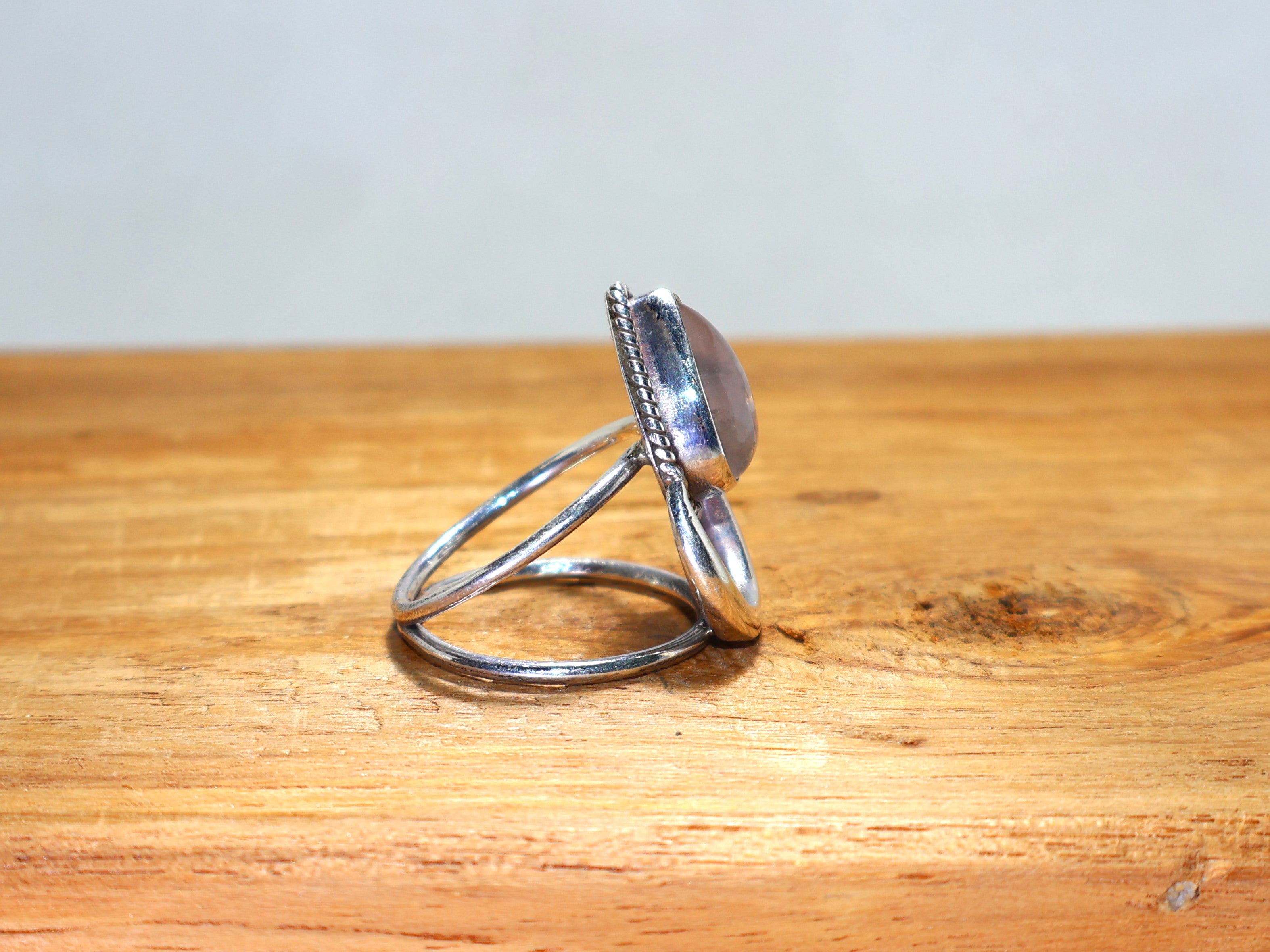 Natur Rosenquarz Ring 925 Sterling Silber Ring Handgemachter Januar Geburtsstein Ring Kristall Cabochon Ring Rosa Edelstein Ring