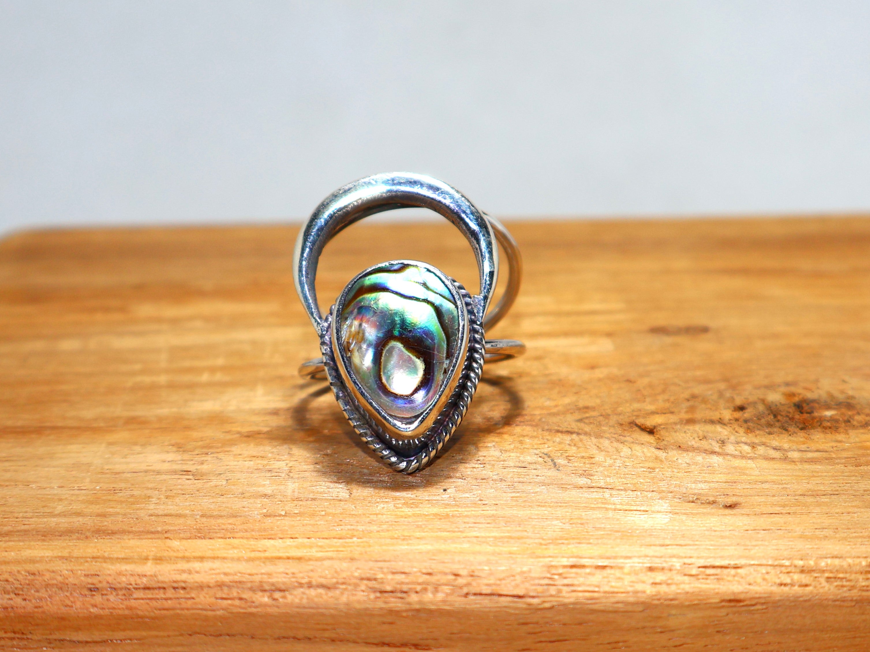 Tropfenförmiger Abalone-Muschelring 925 Sterlingsilber Ring Handgemachter Silberring Für Frauen Edelsteinring, Boho-Ring