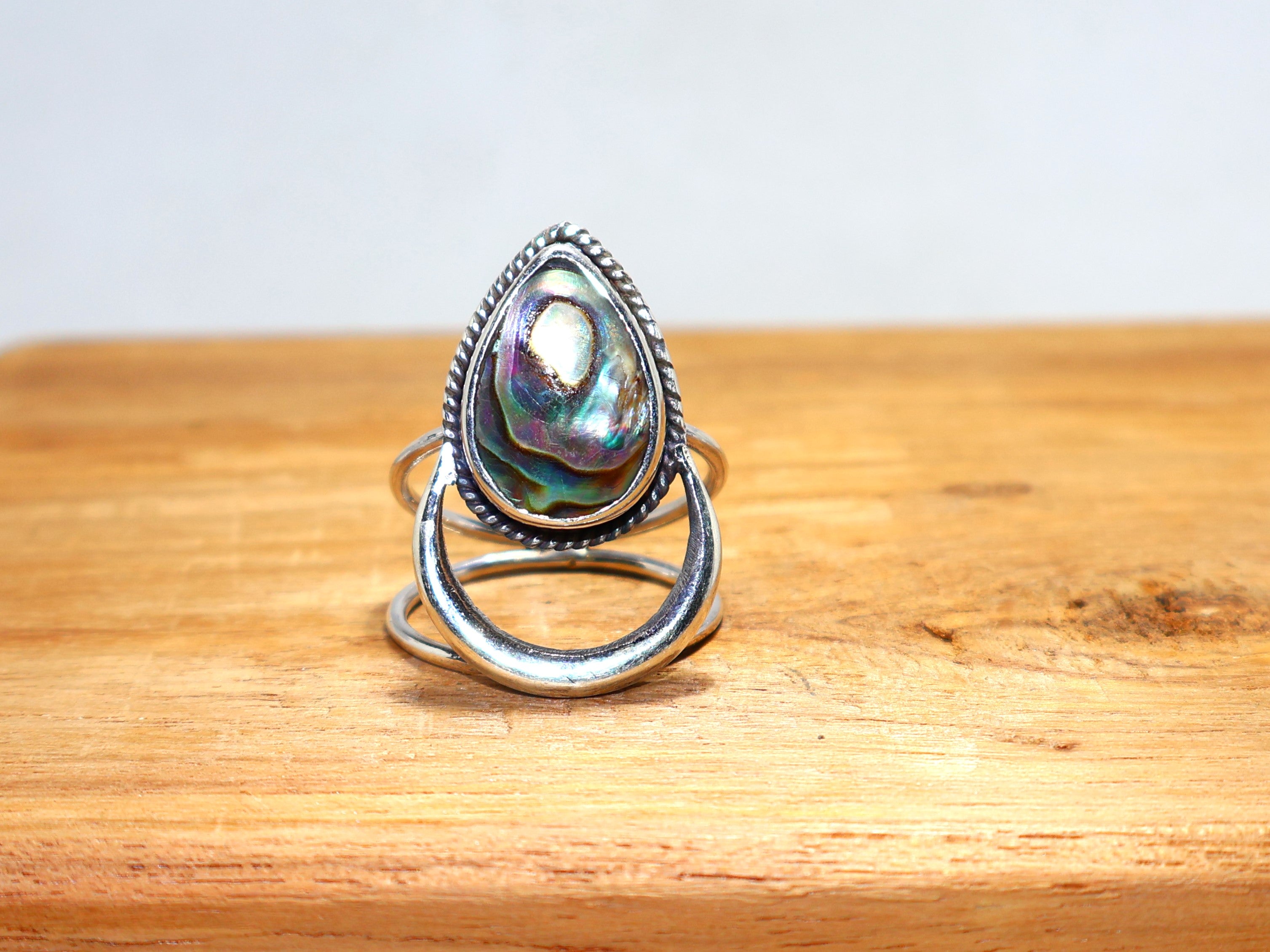 Tropfenförmiger Abalone-Muschelring 925 Sterlingsilber Ring Handgemachter Silberring Für Frauen Edelsteinring, Boho-Ring