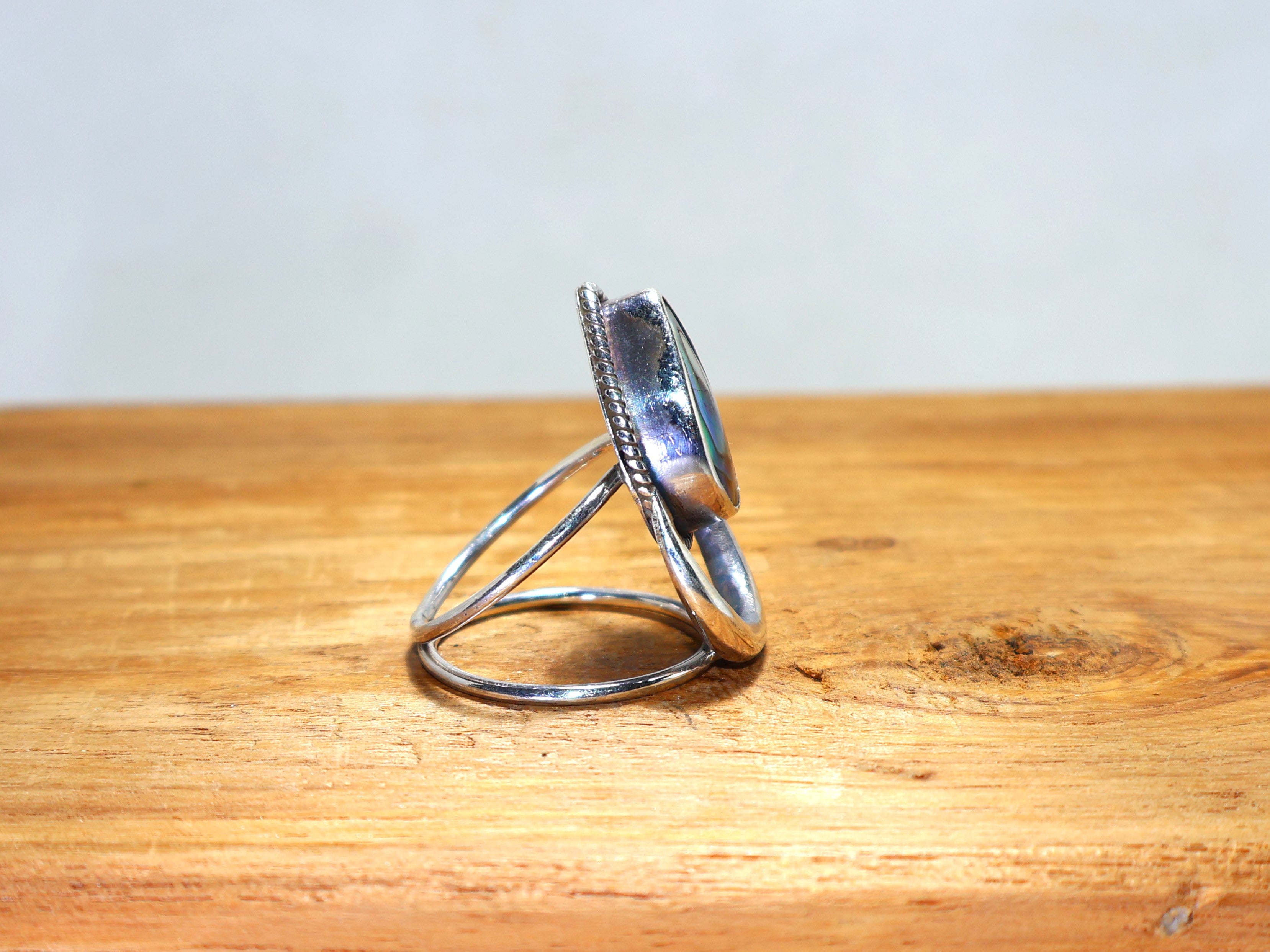 Druppelvormige Abalone Schelp Ring 925 Sterling Zilveren Ring Handgemaakte Zilveren Ring Voor Vrouwen Edelsteen Ring, Boho Ring