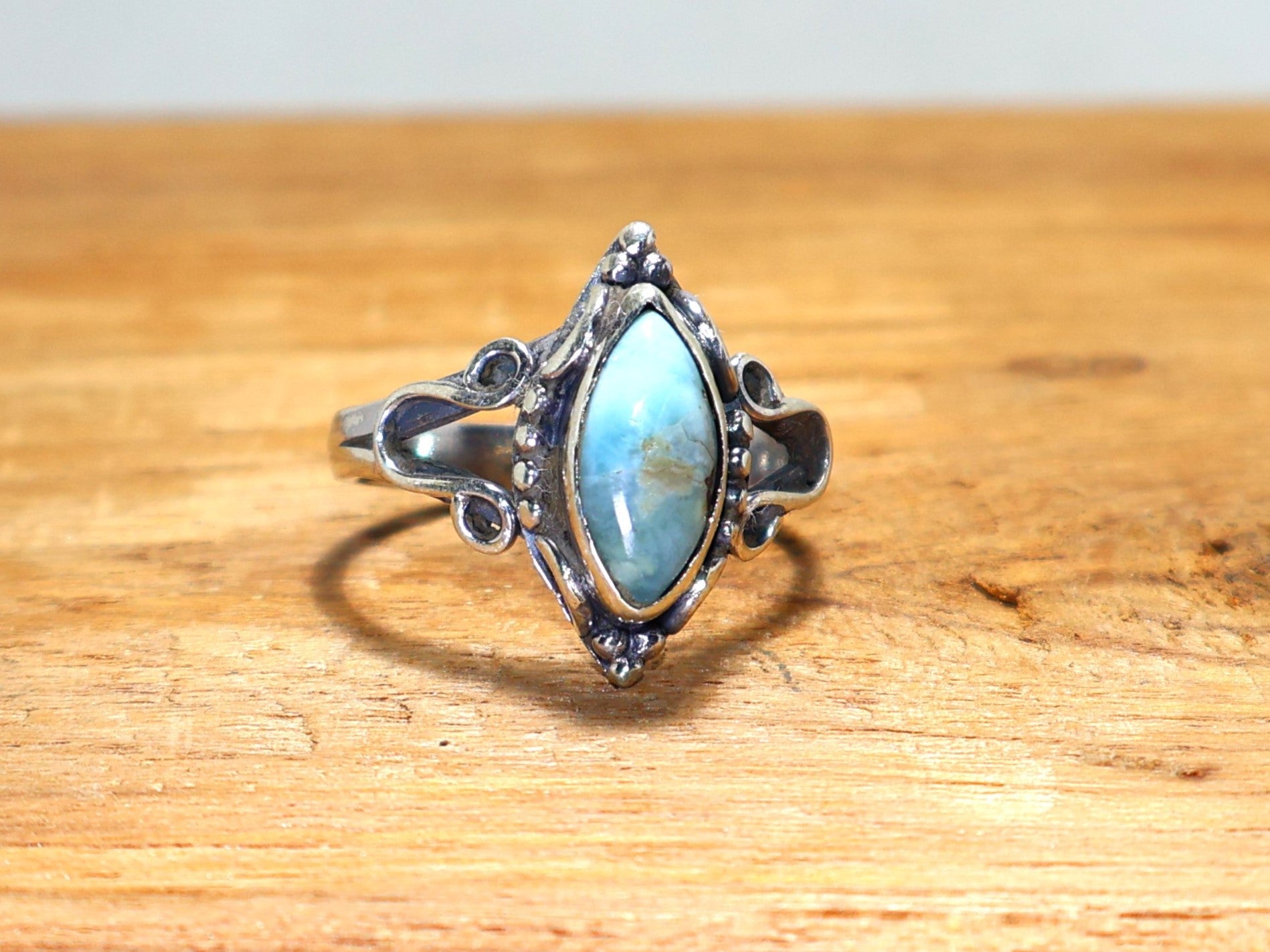 Natürlicher Larimar Ring 925 Sterling Silber Ring Marquise geschliffener Edelstein Ring Handgefertigter blauer Stein Ring