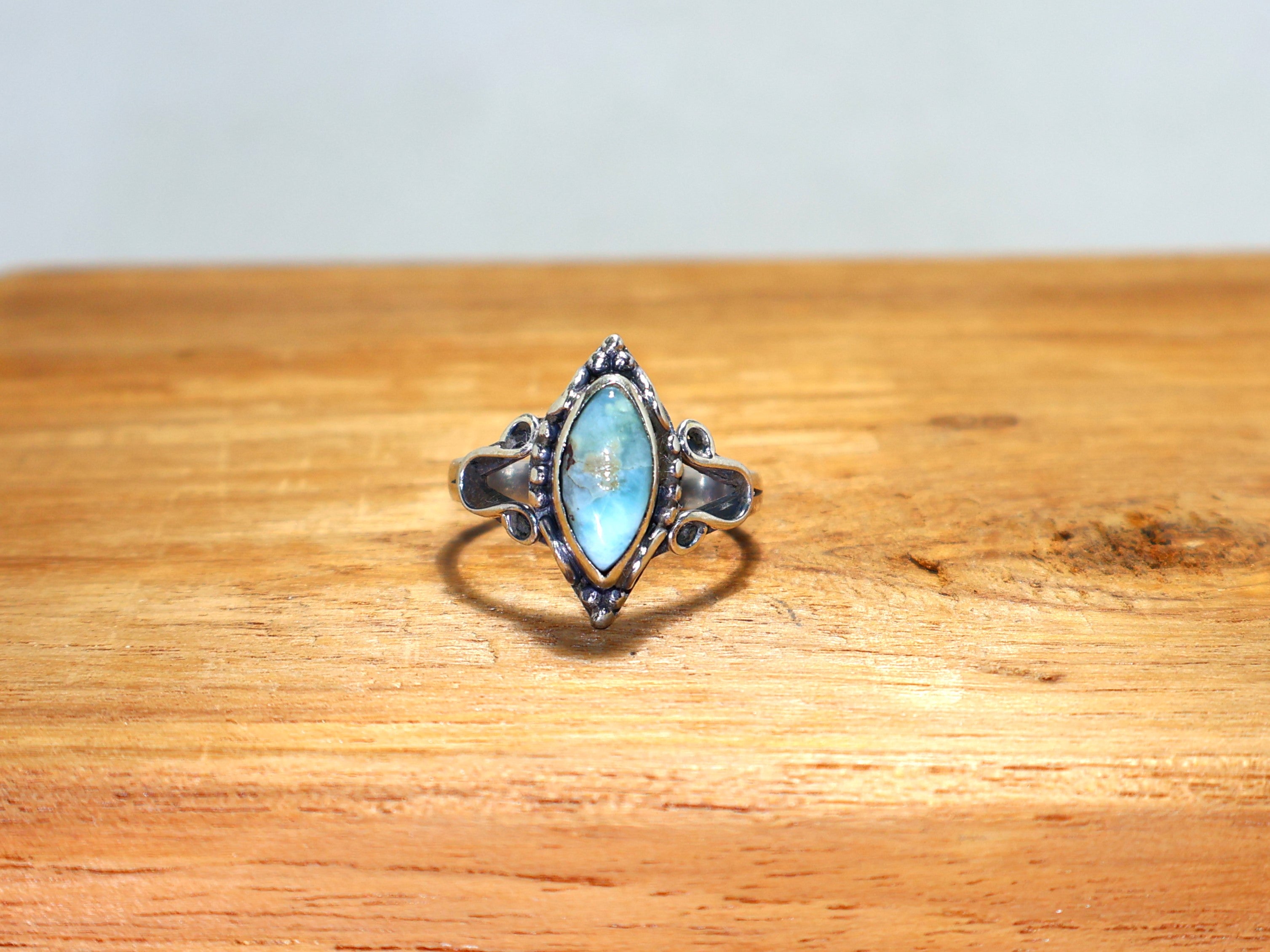 Natuurlijke Larimar Ring 925 Sterling Zilveren Ring Marquise Geslepen Edelsteen Ring Handgemaakte Blauwe Steen Ring