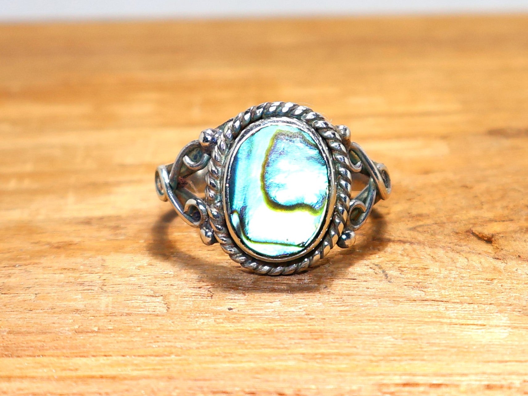 Damenring aus 925er Sterlingsilber mit Abalone-Muschel, minimalistischer Ring, Ring mit ovalem Naturstein, Jubiläumsgeschenk für Frauen