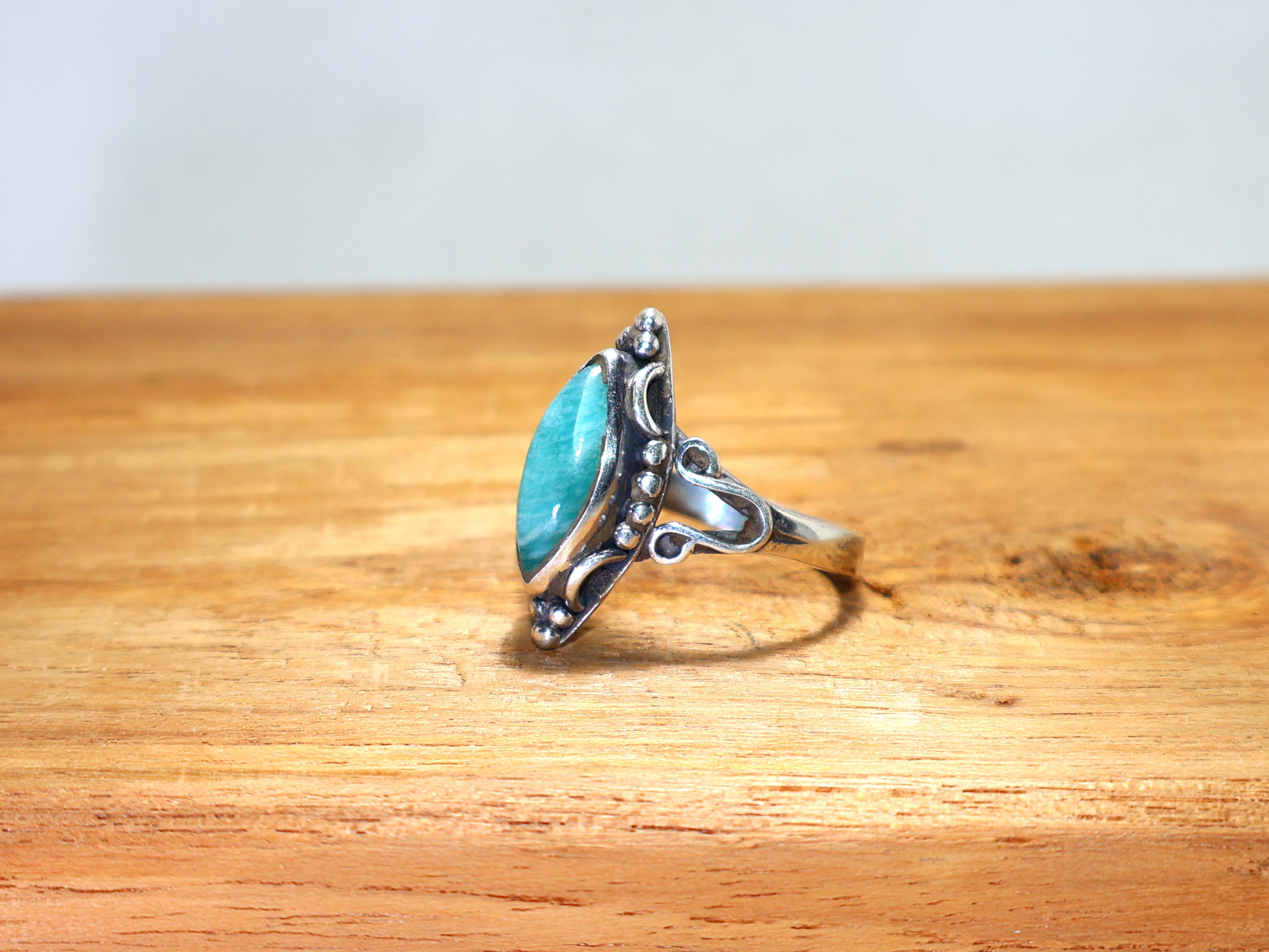 Marquise Amazonit Silberring 925 Sterling Massiv Silber Handgefertigter Edelsteinring Designer Geschenk Für Sie