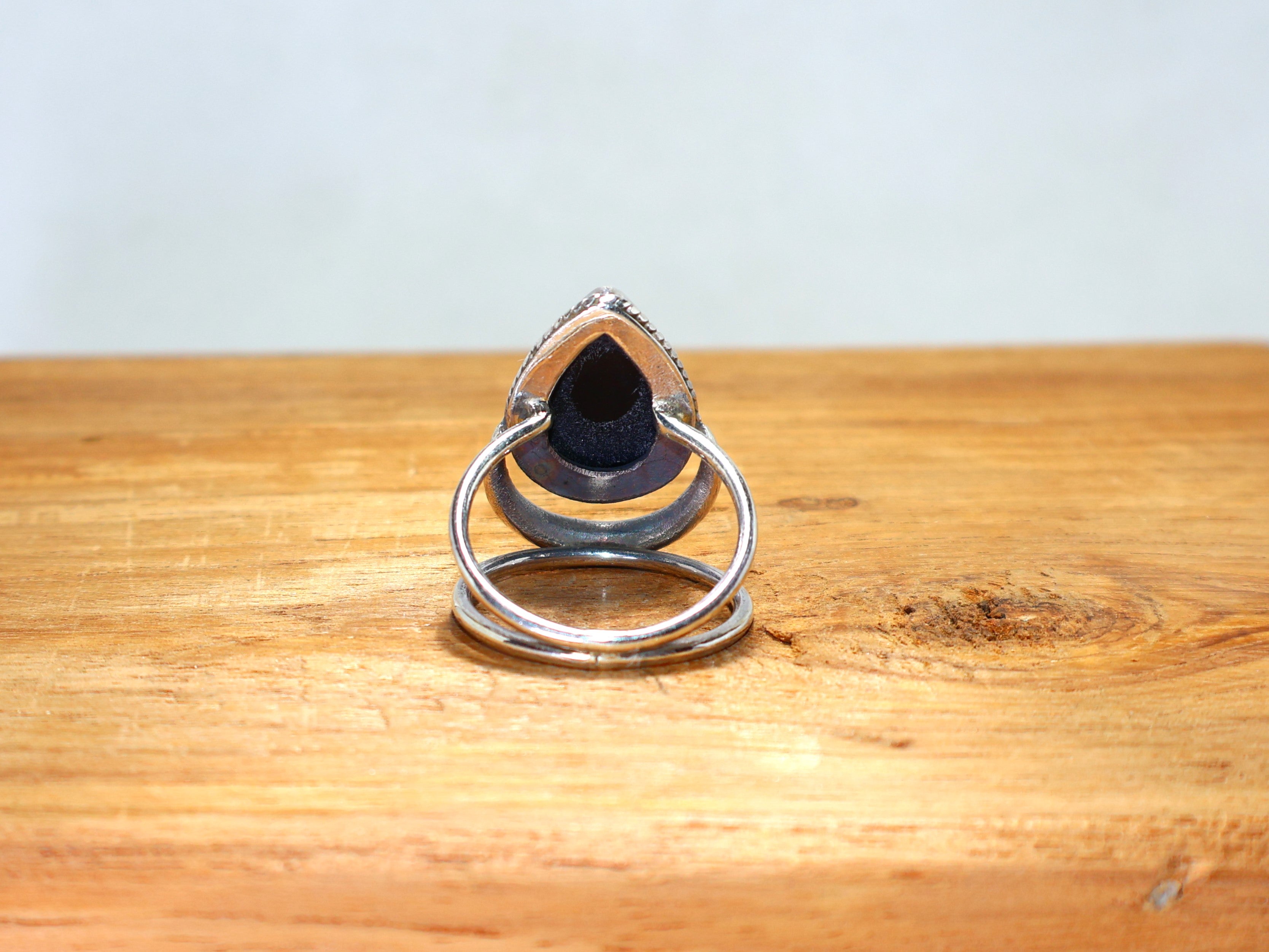 Schwarzer Onyx Silberring 925 Sterling Silber Tropfenförmiger Edelstein Designer Schwarzsteinring Handgefertigter oxidierter Ring Verlobungsring Geschenk für Ihn