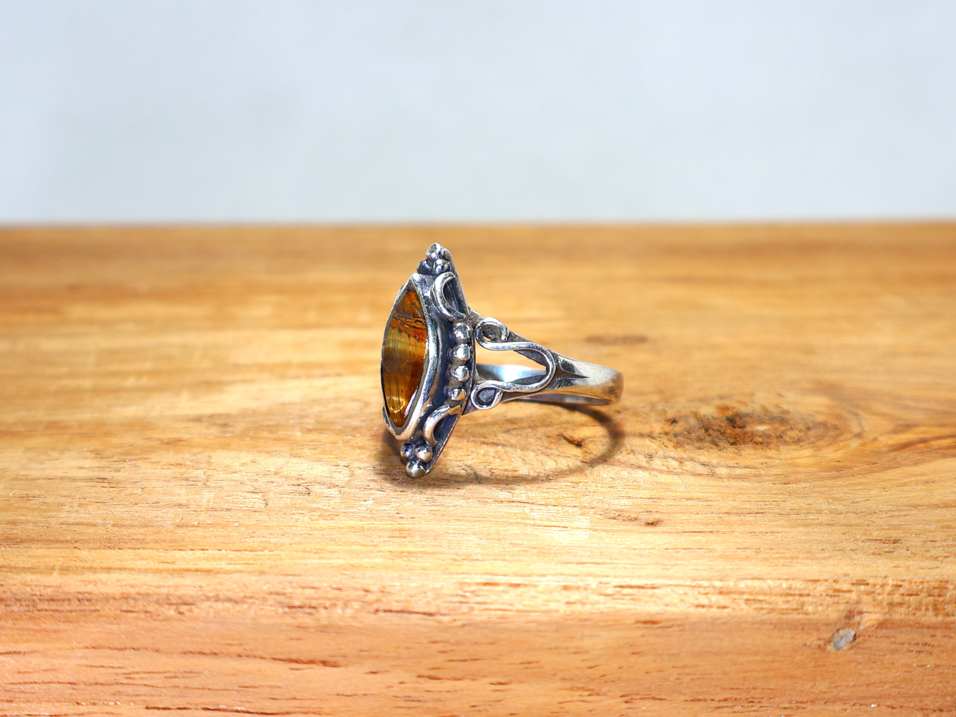 Natürlicher Tigerauge-Ring, 925 Sterling Silber Ring, handgefertigter gelber Edelsteinring, Geschenk für Sie, Marquise Designer Ring