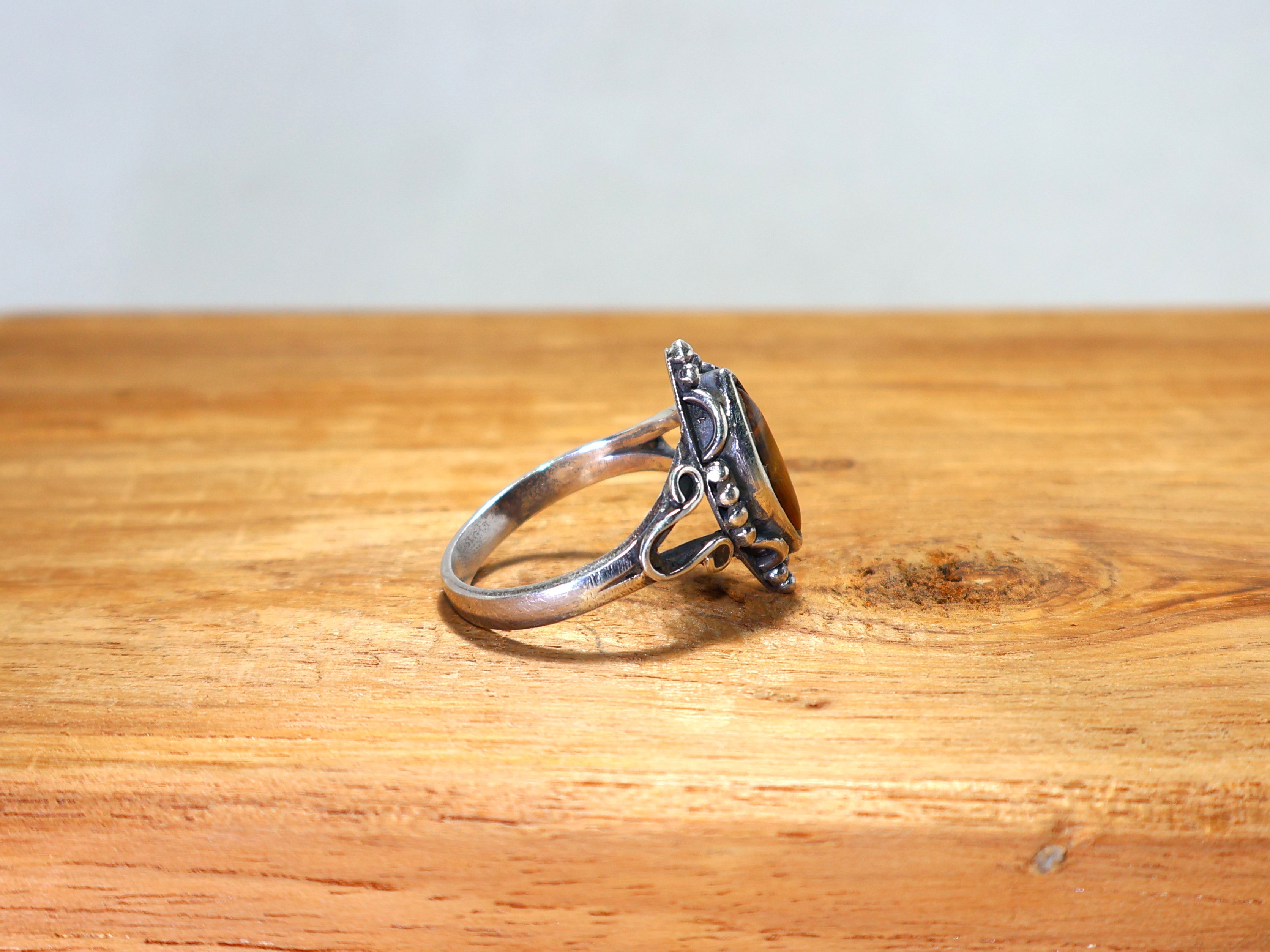 Natürlicher Tigerauge-Ring, 925 Sterling Silber Ring, handgefertigter gelber Edelsteinring, Geschenk für Sie, Marquise Designer Ring
