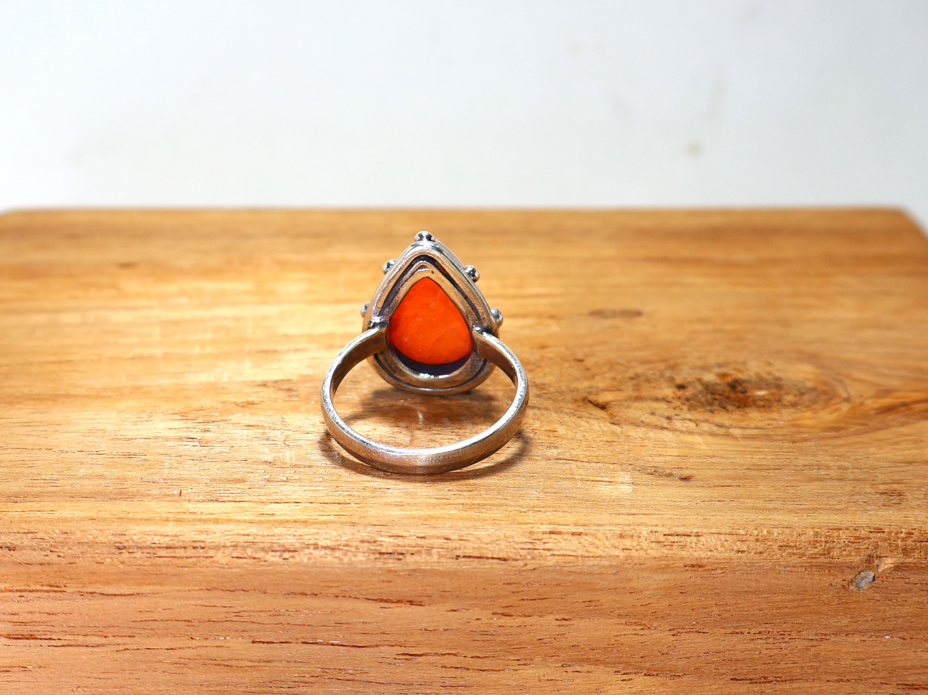 Natürlicher Orangen-Karneol-Ring, 925er Sterlingsilber-Ring, Statement-Ring, handgefertigter Ring, Geschenk für Sie, Birnen-Edelsteinring