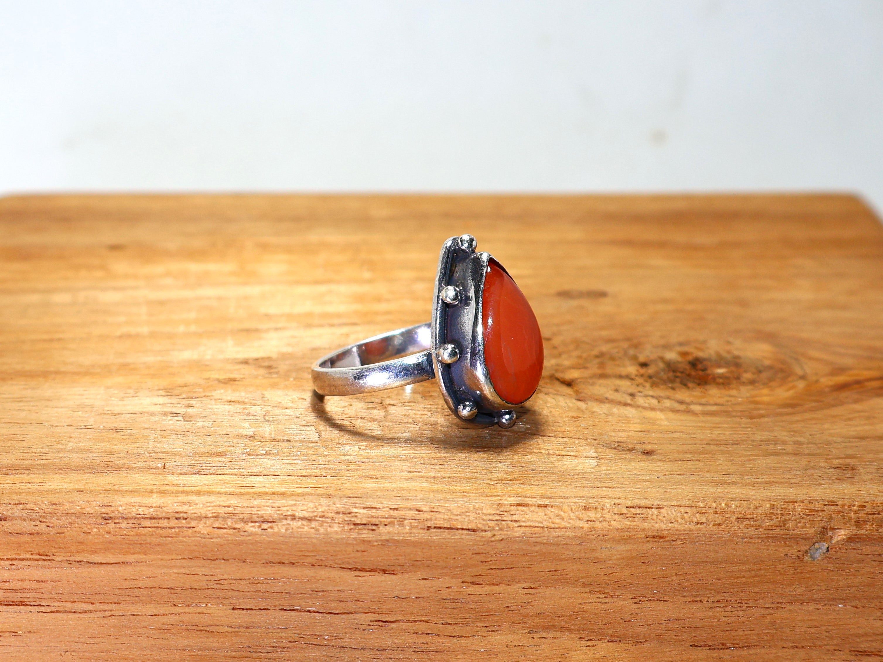 Natürlicher Orangen-Karneol-Ring, 925er Sterlingsilber-Ring, Statement-Ring, handgefertigter Ring, Geschenk für Sie, Birnen-Edelsteinring