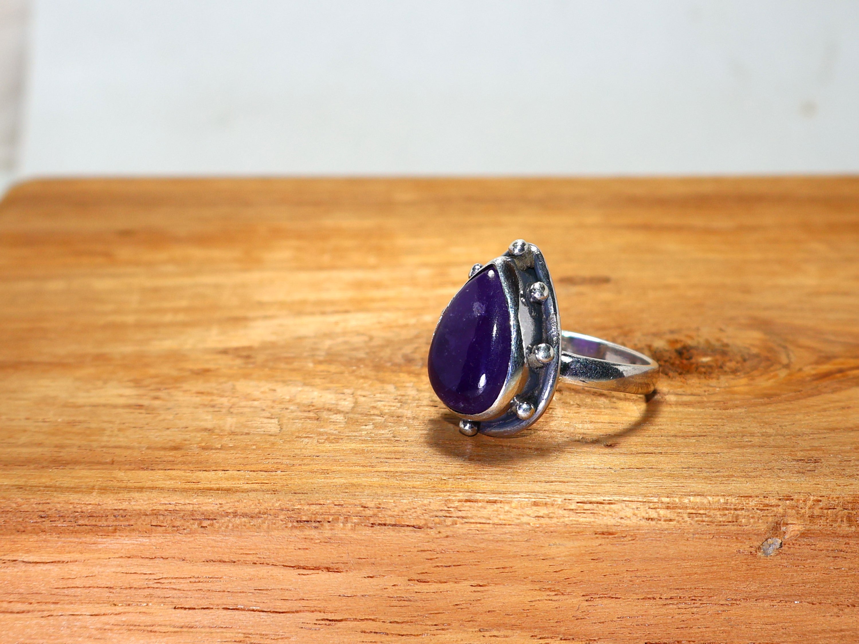 Paarse Amethist Ring 925 Sterling Zilveren Ring voor Vrouwen Handgemaakte Ring Peer Edelsteen Ring Unieke Ring Cadeau voor Haar Statement Ring Alledaagse Ring