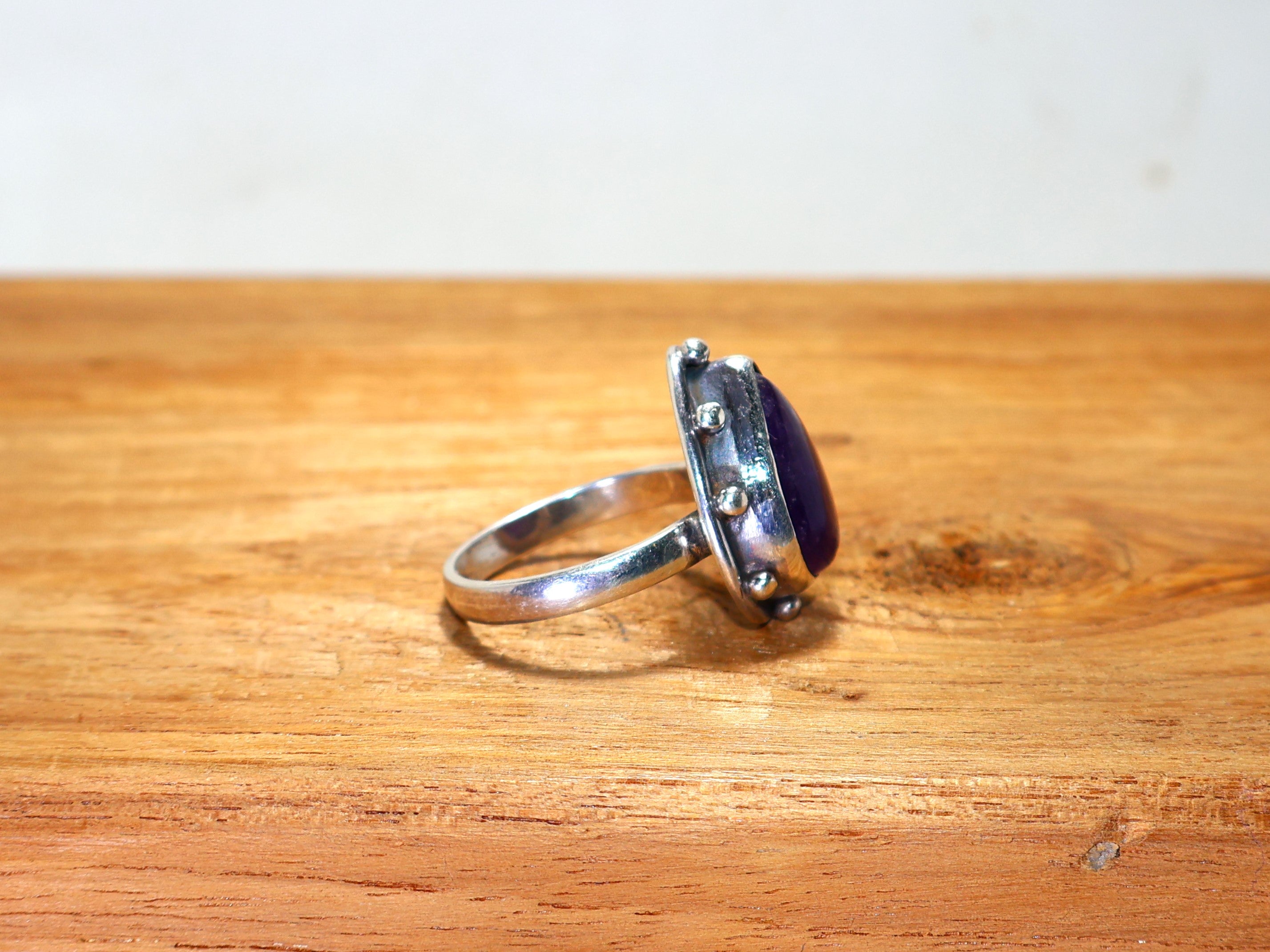 Paarse Amethist Ring 925 Sterling Zilveren Ring voor Vrouwen Handgemaakte Ring Peer Edelsteen Ring Unieke Ring Cadeau voor Haar Statement Ring Alledaagse Ring