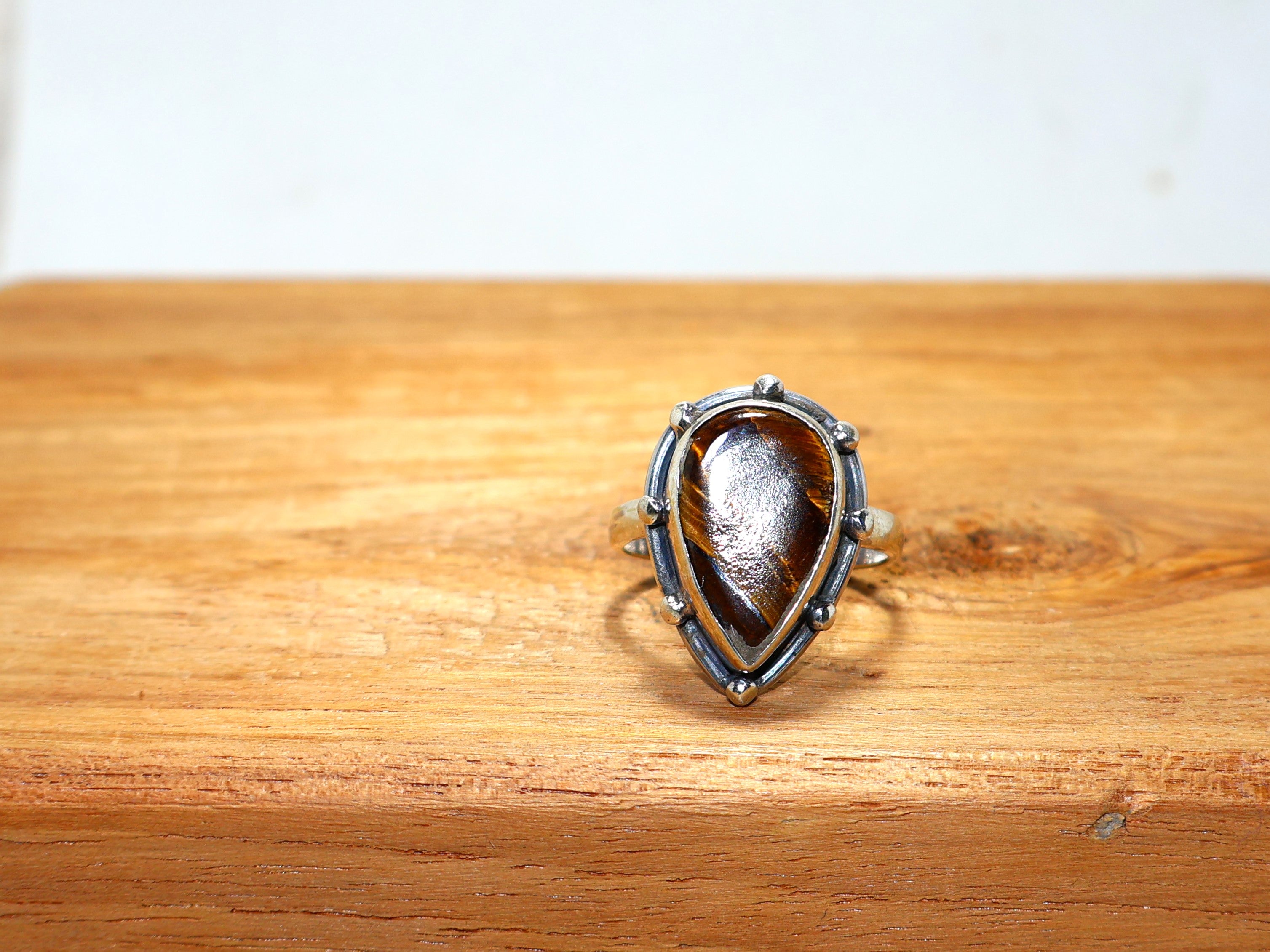 Natürlicher Tigerauge Ring Handgemachter Ring 925 Sterling Silber Ring Versprechensring Birnen-Edelstein Einzigartiger Ring