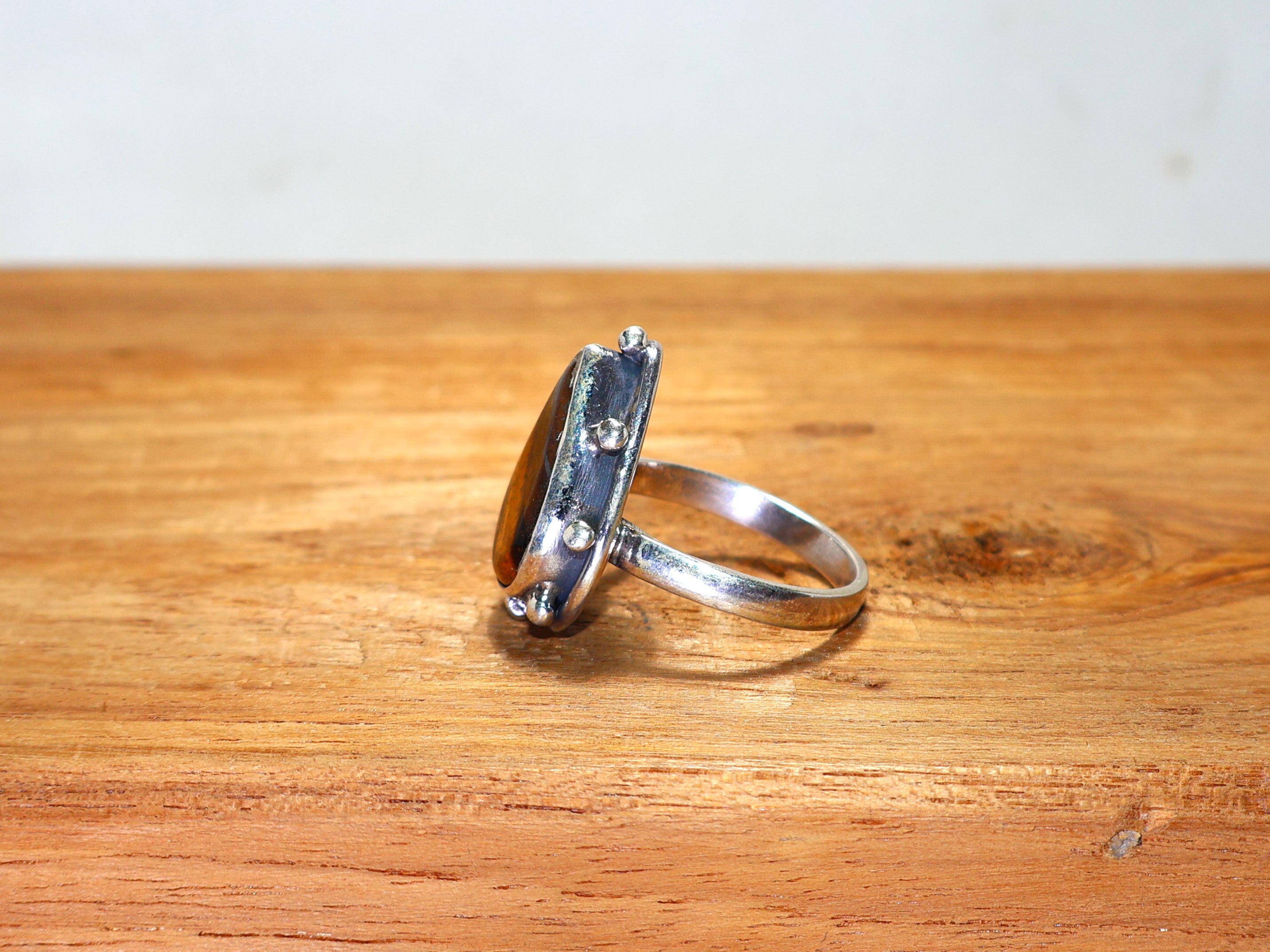Natürlicher Tigerauge Ring Handgemachter Ring 925 Sterling Silber Ring Versprechensring Birnen-Edelstein Einzigartiger Ring