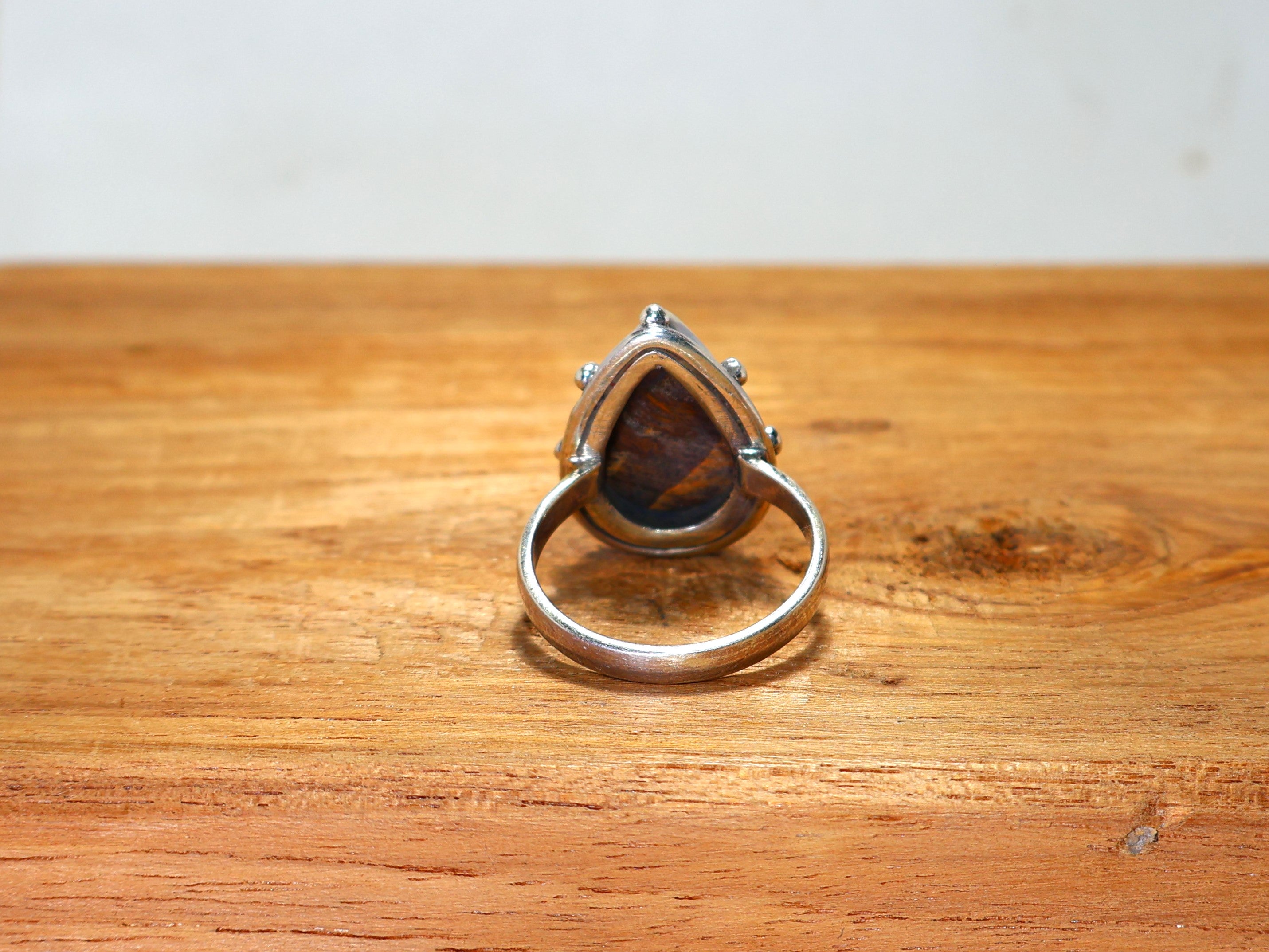 Natürlicher Tigerauge Ring Handgemachter Ring 925 Sterling Silber Ring Versprechensring Birnen-Edelstein Einzigartiger Ring