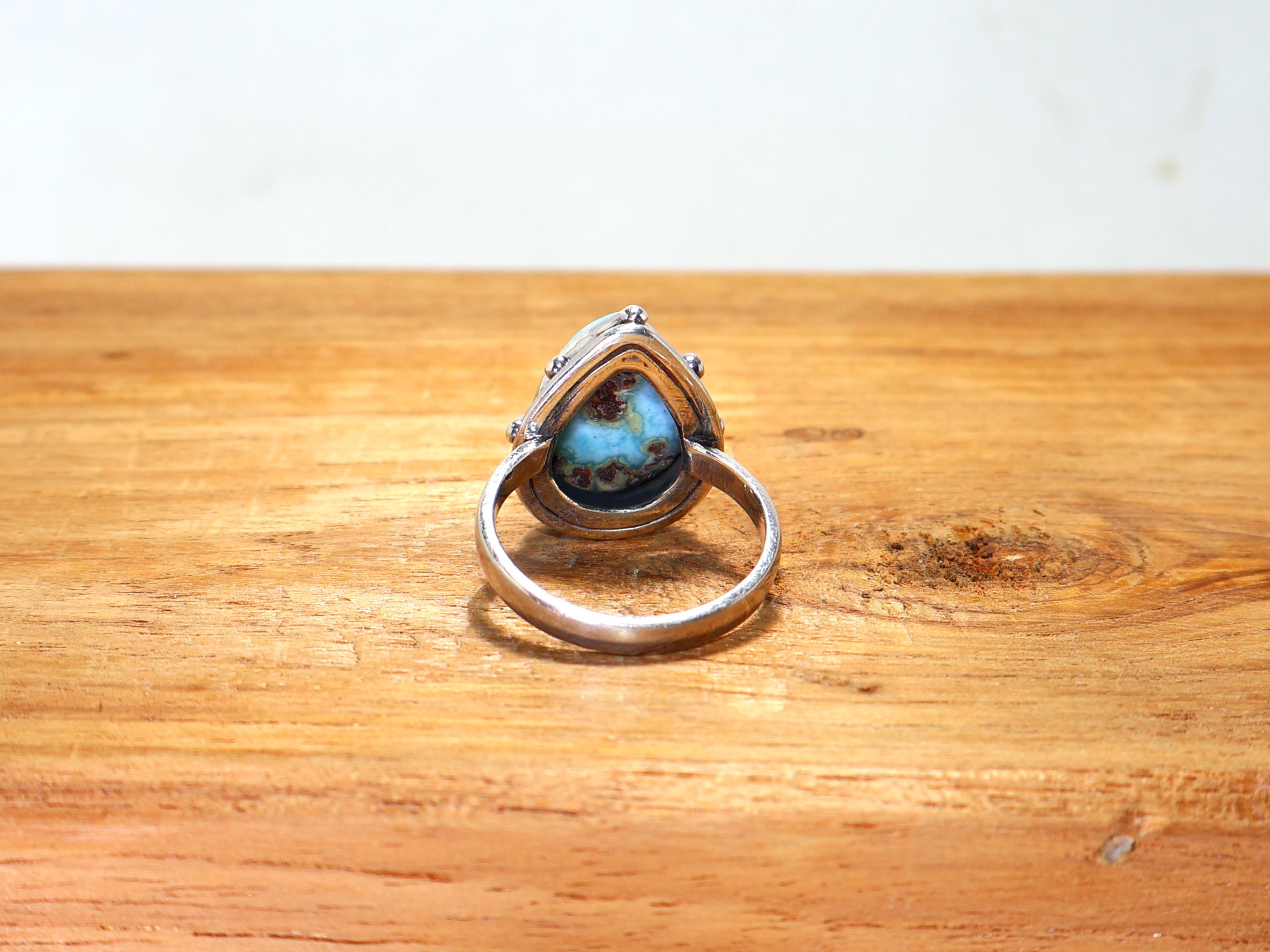 Natürlicher Larimar-Ring, birnenförmiger Edelsteinring, handgefertigter Ring, massiver 925er Sterling Silber Ring, blauer Steinring, Statement-Ring, Valentinstagsgeschenk