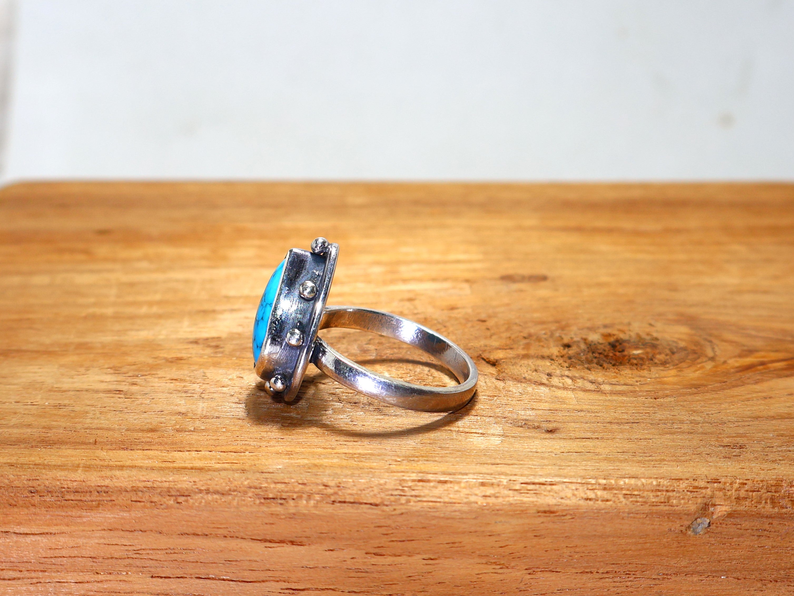 Echter Türkisring Handgemachter Silberring Dezember Geburtsstein Ring 925 Sterling Silber Birnenförmiger Edelsteinring