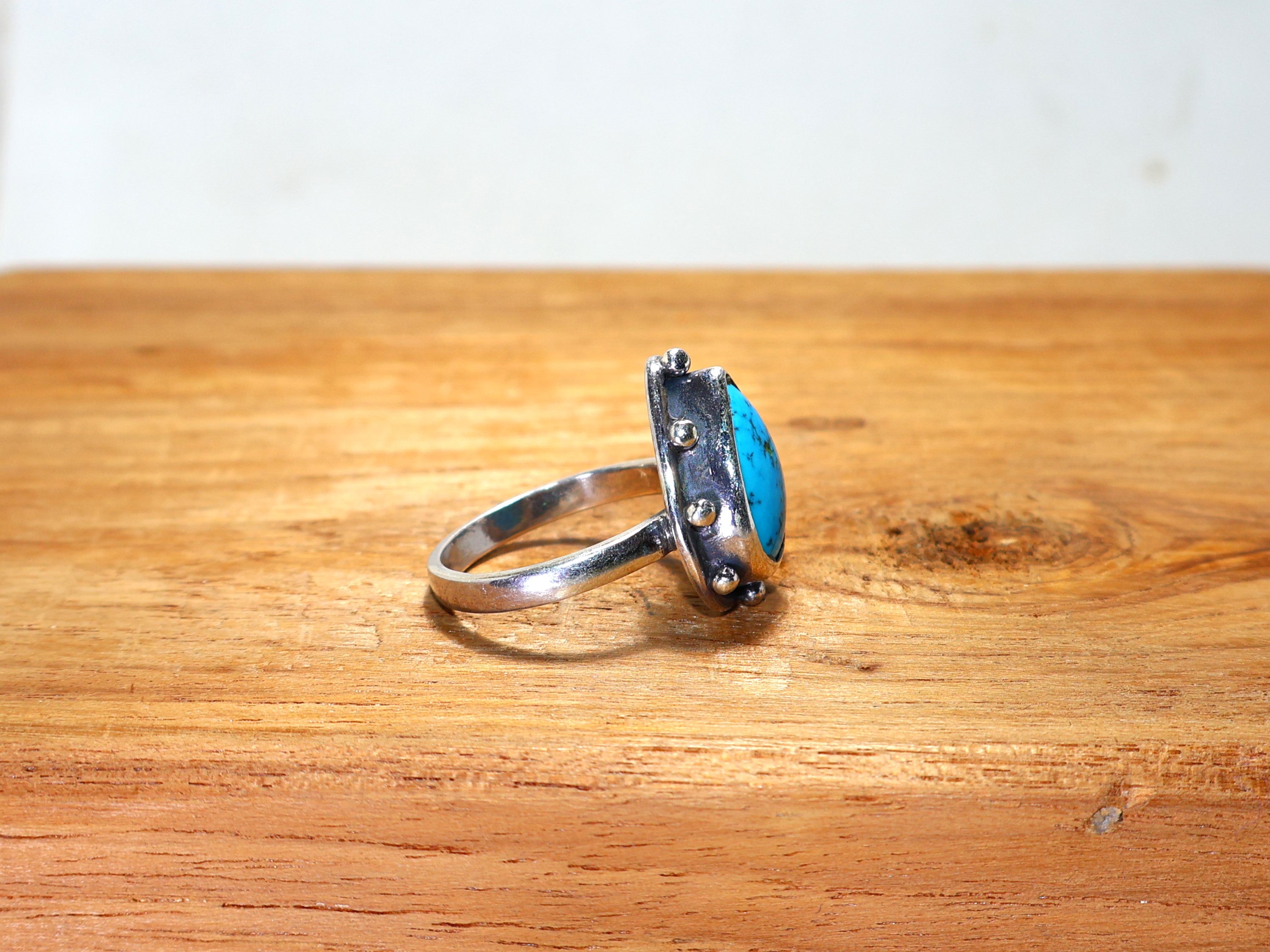 Echter Türkisring Handgemachter Silberring Dezember Geburtsstein Ring 925 Sterling Silber Birnenförmiger Edelsteinring