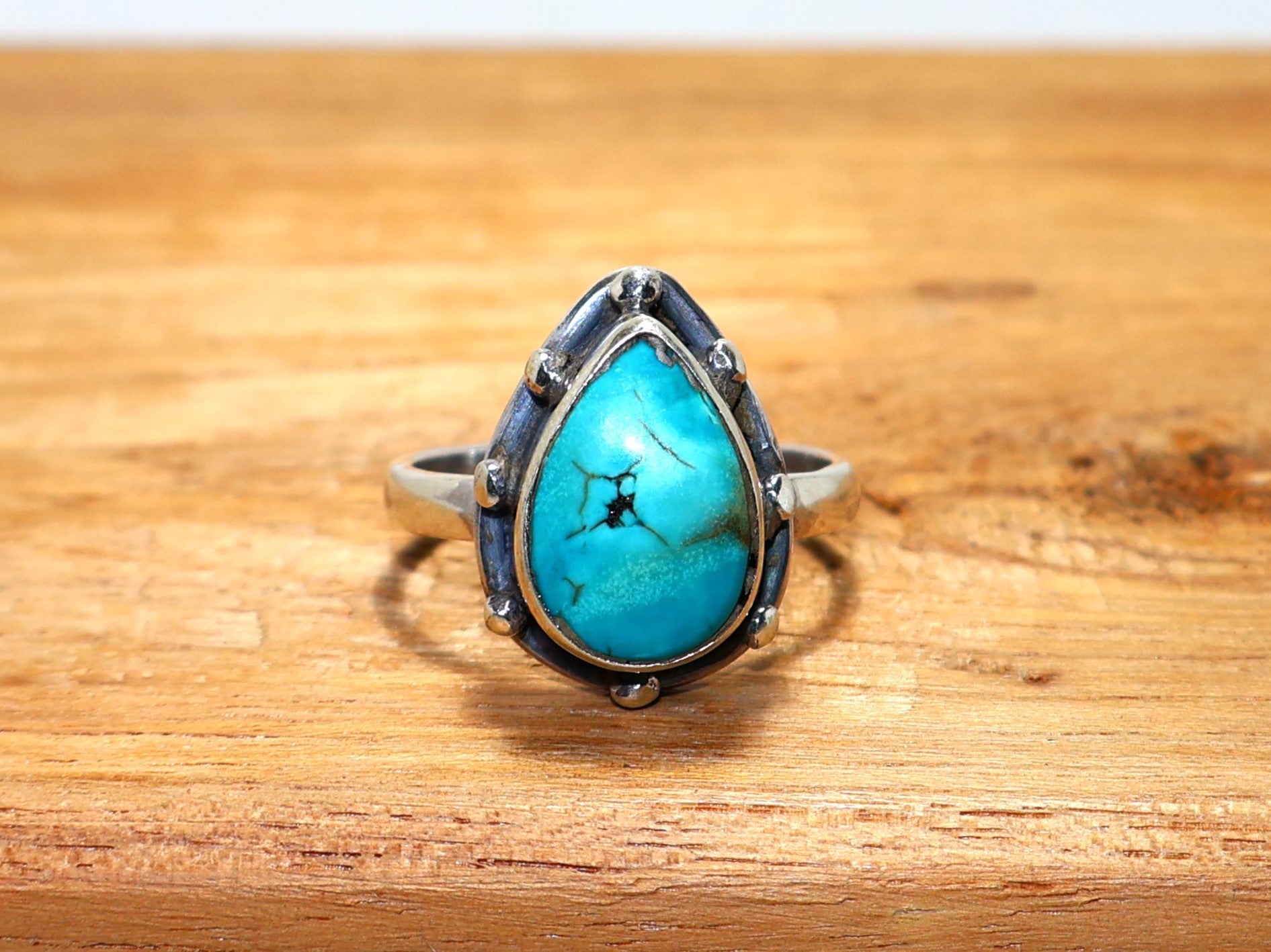 Grüner Türkis Silberring Birnenförmiger Edelstein 925 Sterling Silber Ring Damenschmuck Handgemachter Silberring