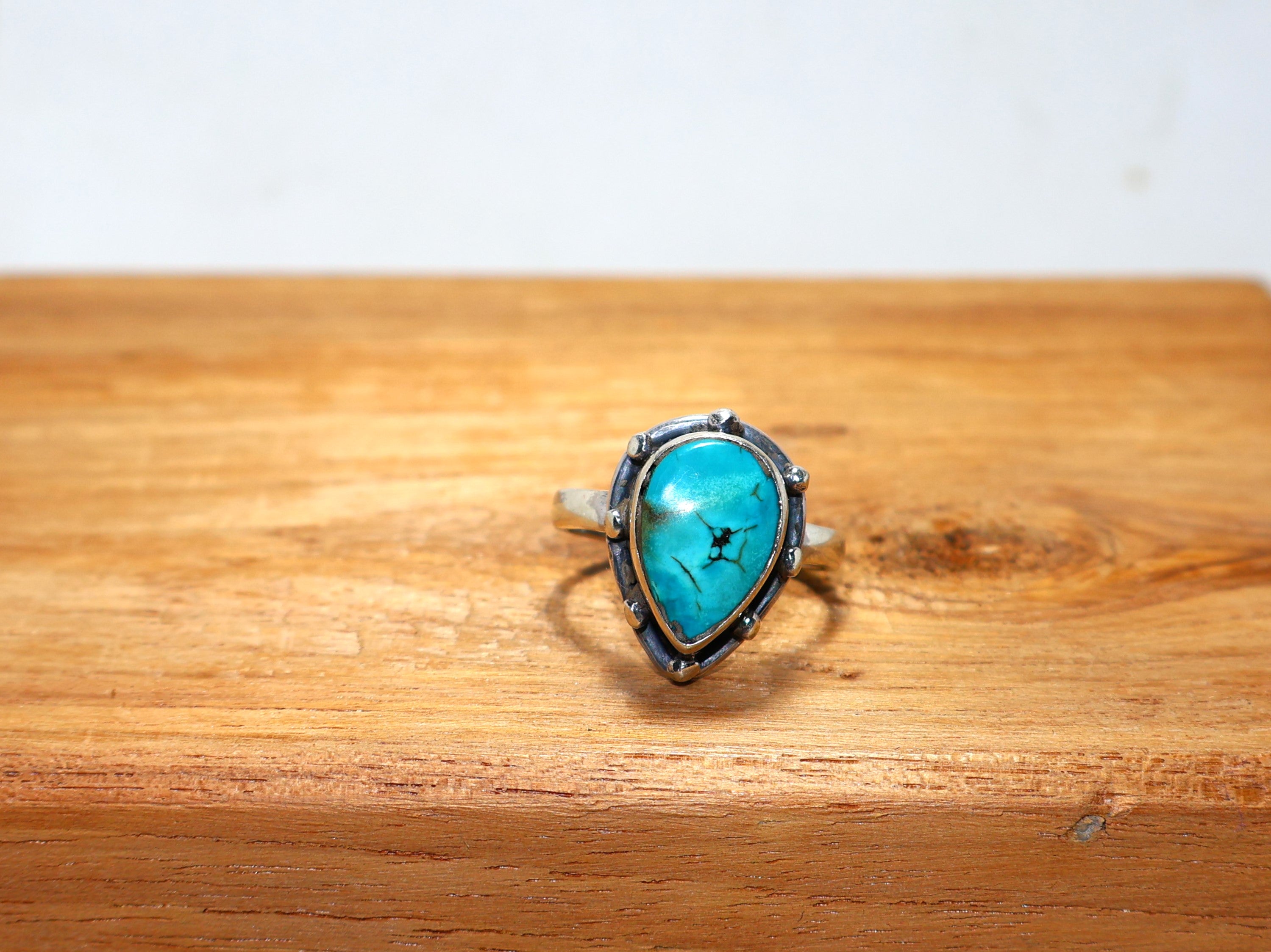 Grüner Türkis Silberring Birnenförmiger Edelstein 925 Sterling Silber Ring Damenschmuck Handgemachter Silberring