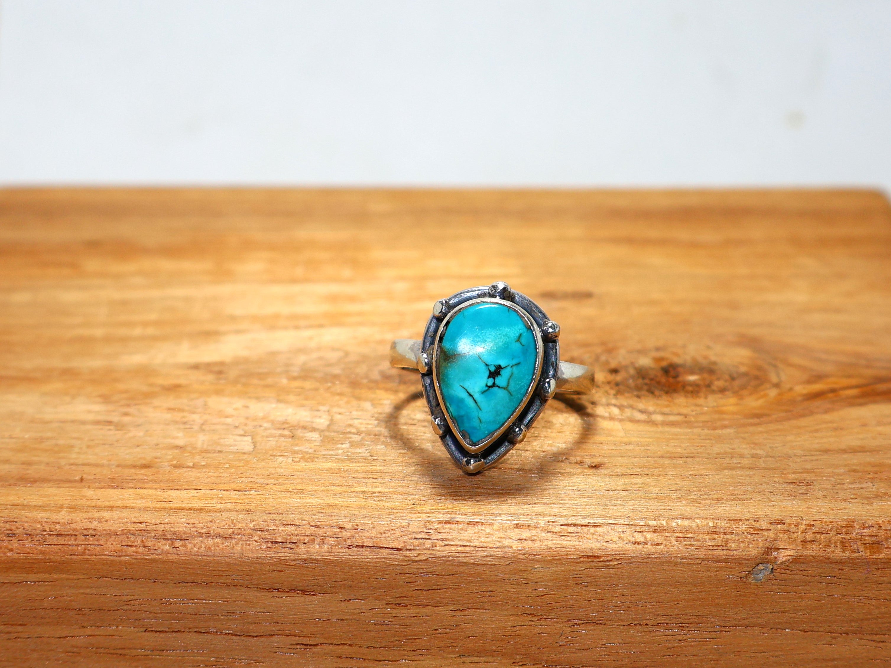 Grüner Türkis Silberring Birnenförmiger Edelstein 925 Sterling Silber Ring Damenschmuck Handgemachter Silberring