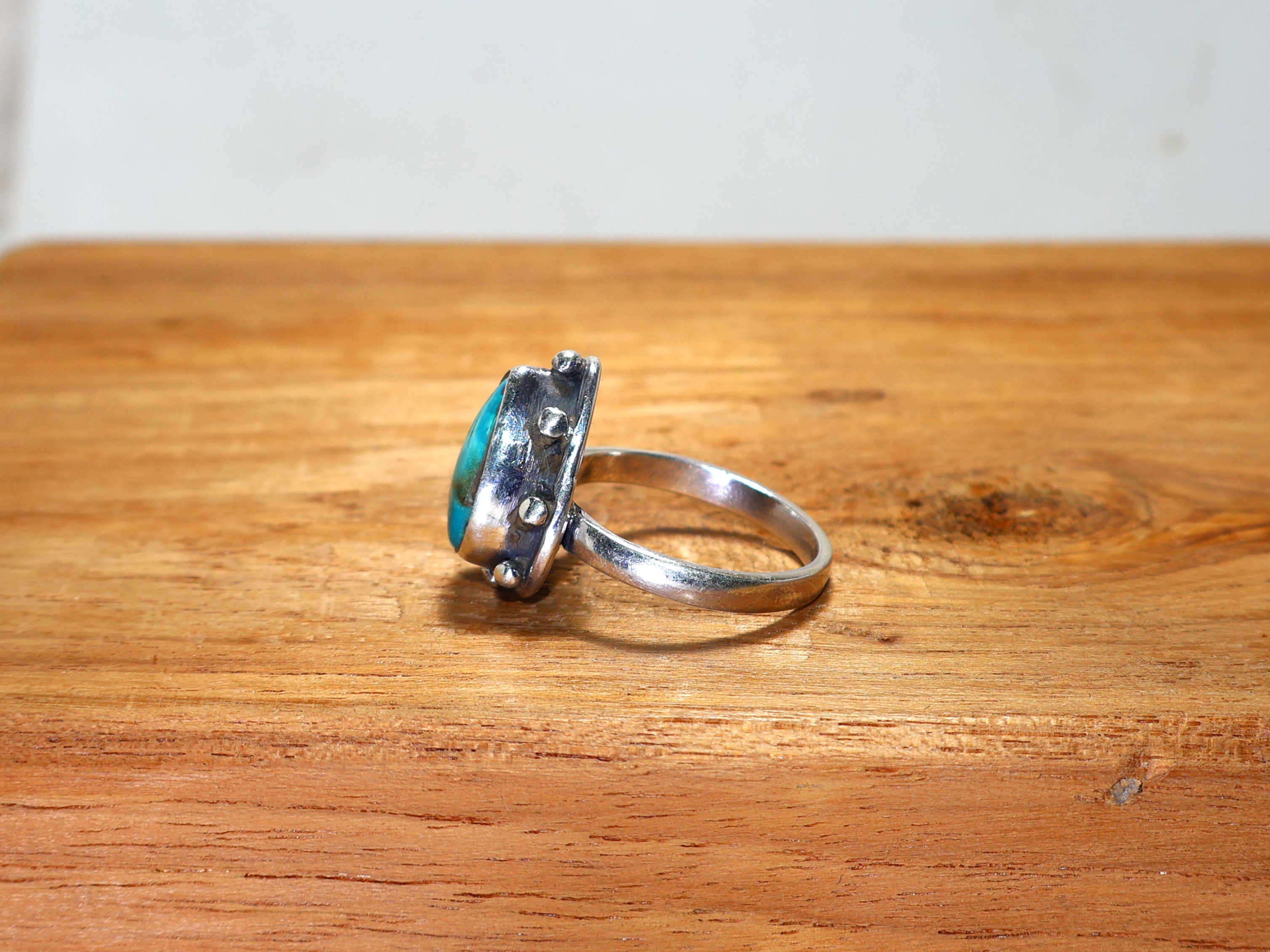 Grüner Türkis Silberring Birnenförmiger Edelstein 925 Sterling Silber Ring Damenschmuck Handgemachter Silberring