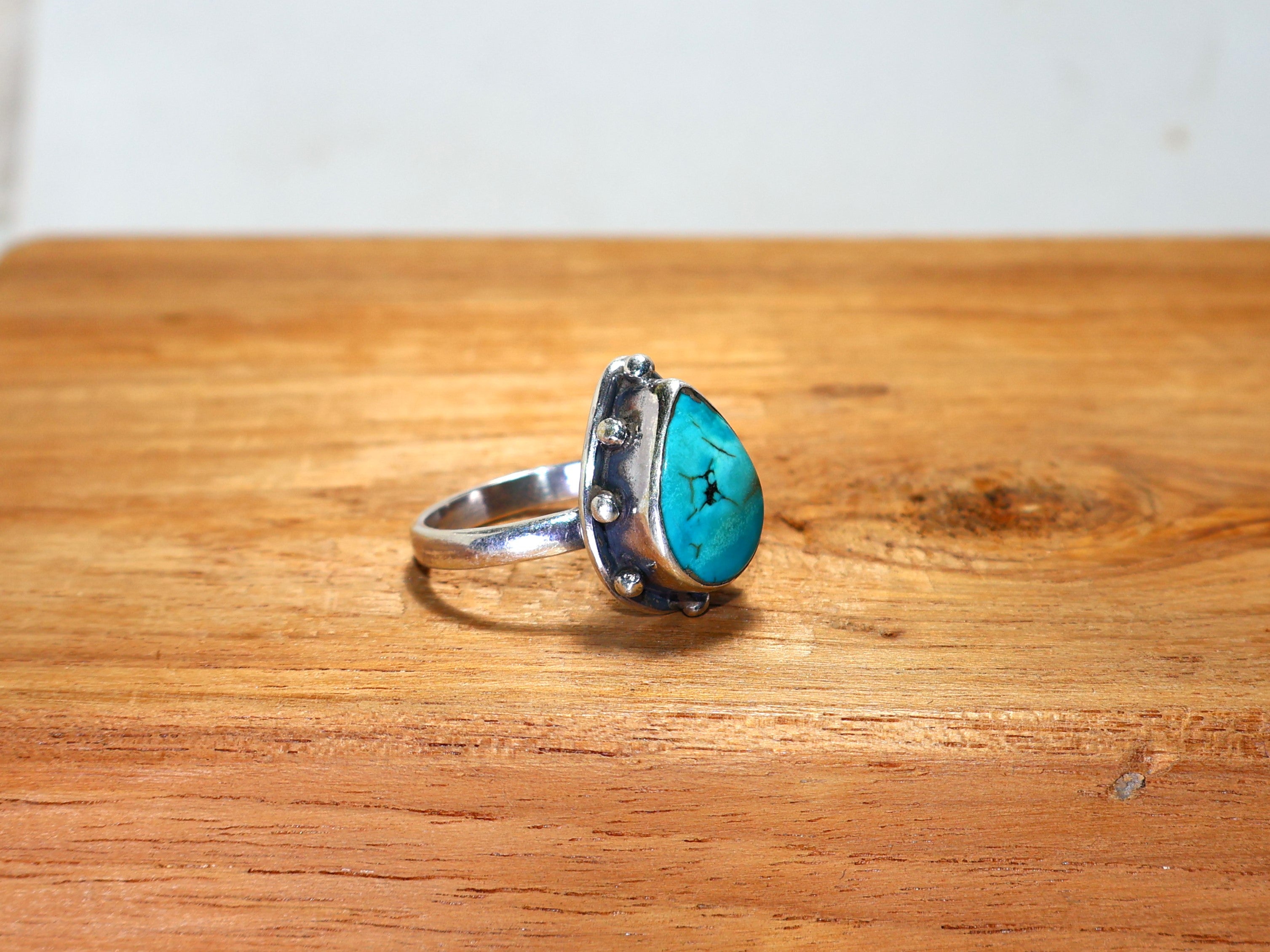Grüner Türkis Silberring Birnenförmiger Edelstein 925 Sterling Silber Ring Damenschmuck Handgemachter Silberring