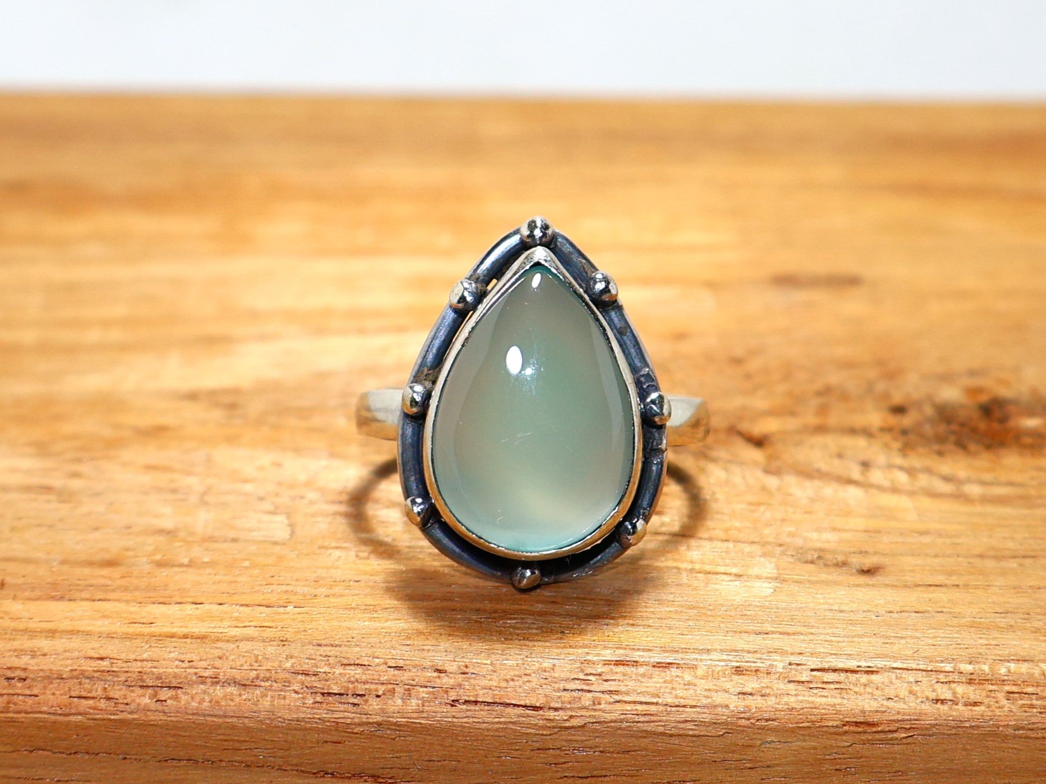 Natuurlijke Aqua Chalcedoon Blauwe Steen Peer Edelsteen Ring 925 Sterling Zilveren Ring Cadeau Voor Haar Maart Geboortesteen Ring Minimalistische Ring