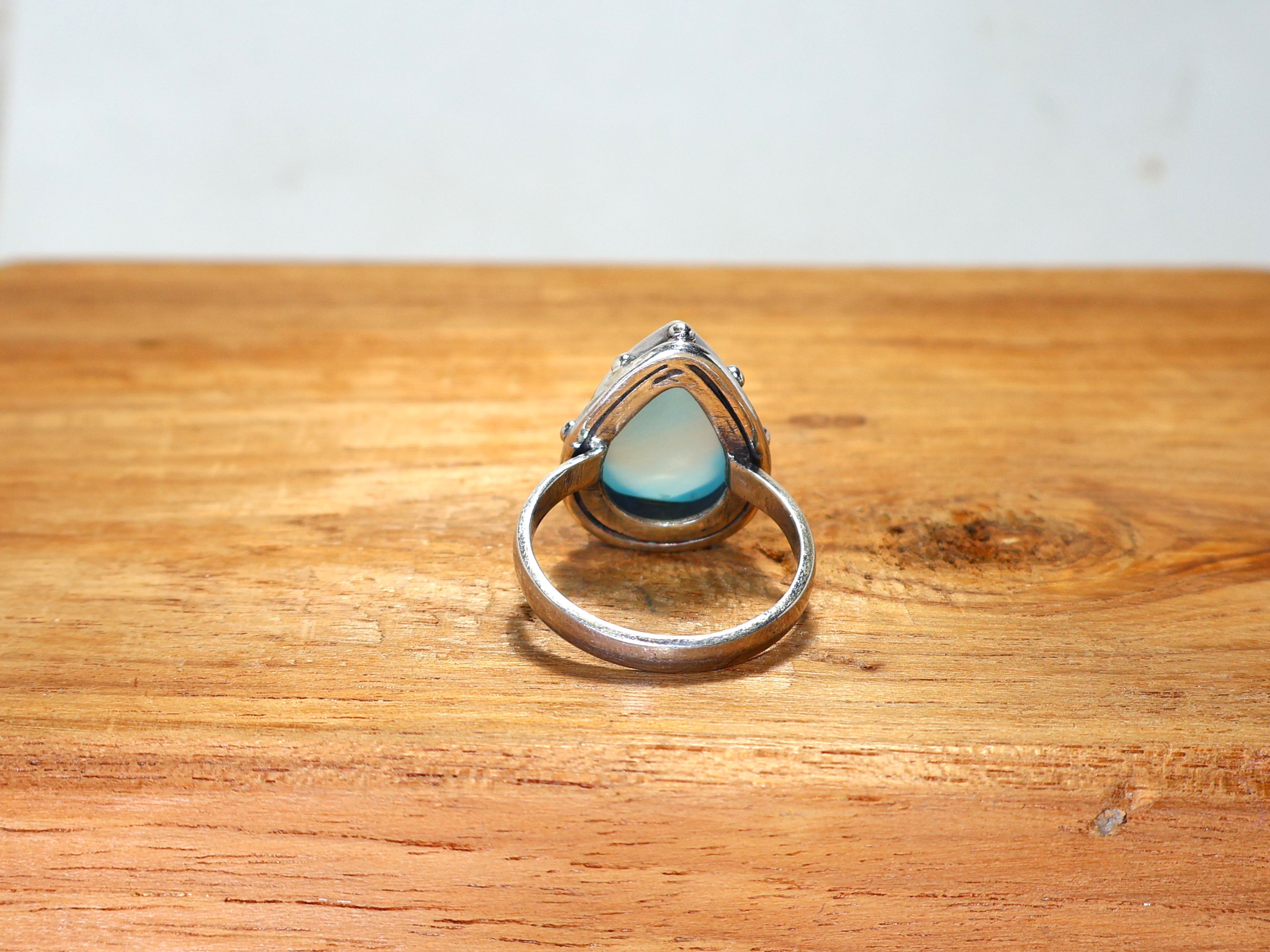 Natürlicher Aqua-Chalcedon-Blauer Stein Birnenförmiger Edelsteinring 925 Sterling Silber Ring Geschenk für Sie März Geburtsstein Ring Minimalistischer Ring