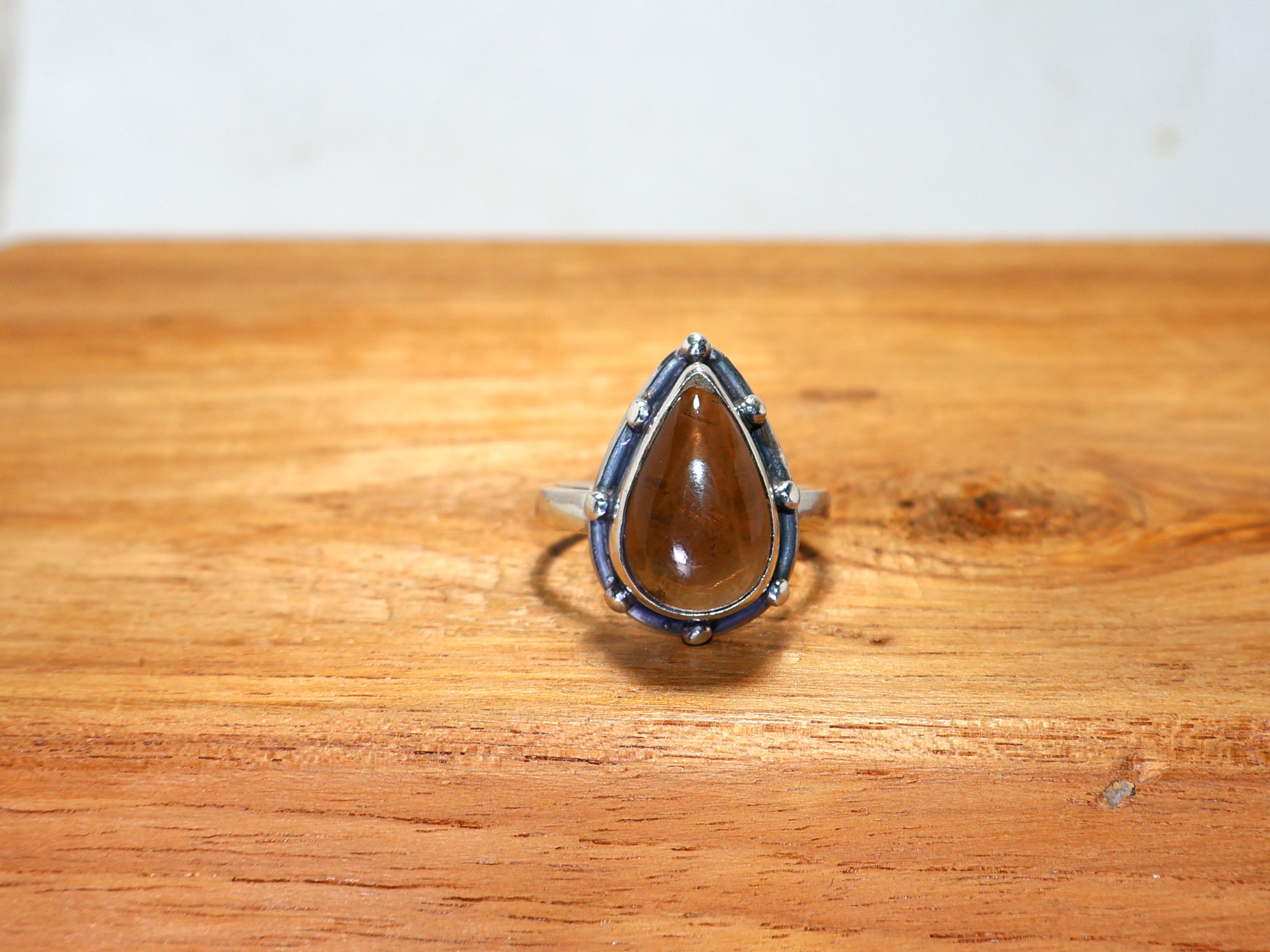 Rauchquarz-Ring Birnenförmiger Quarzschmuck 925 Silberring Juni Geburtssteinring Statement-Ring Brauner Steinring Handgemachtes Geburtstagsgeschenk
