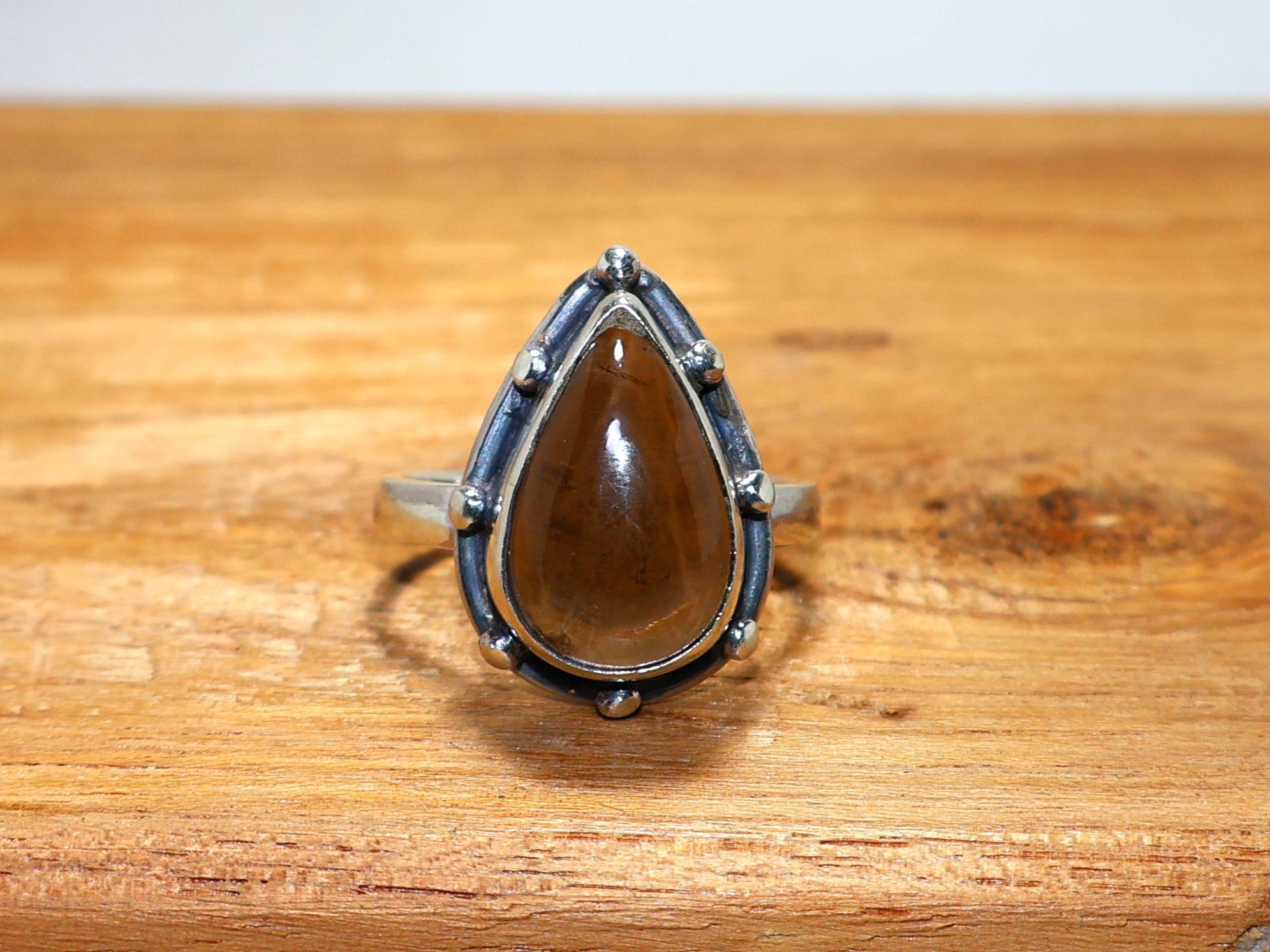 Rauchquarz-Ring Birnenförmiger Quarzschmuck 925 Silberring Juni Geburtssteinring Statement-Ring Brauner Steinring Handgemachtes Geburtstagsgeschenk