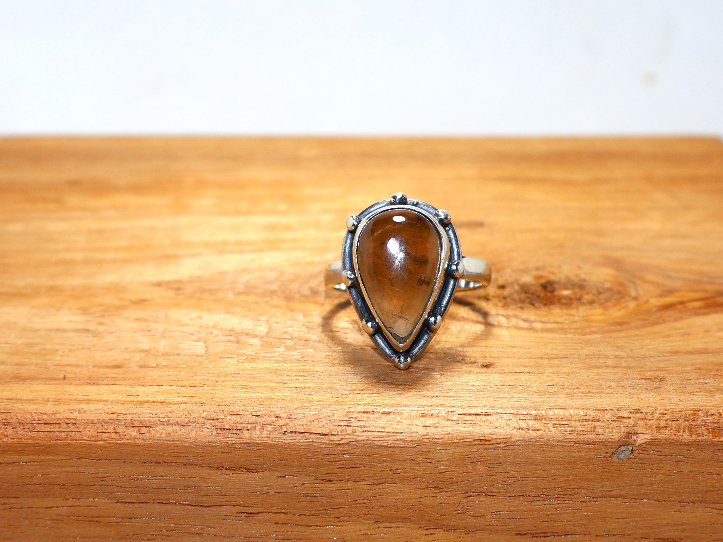 Rauchquarz-Ring Birnenförmiger Quarzschmuck 925 Silberring Juni Geburtssteinring Statement-Ring Brauner Steinring Handgemachtes Geburtstagsgeschenk