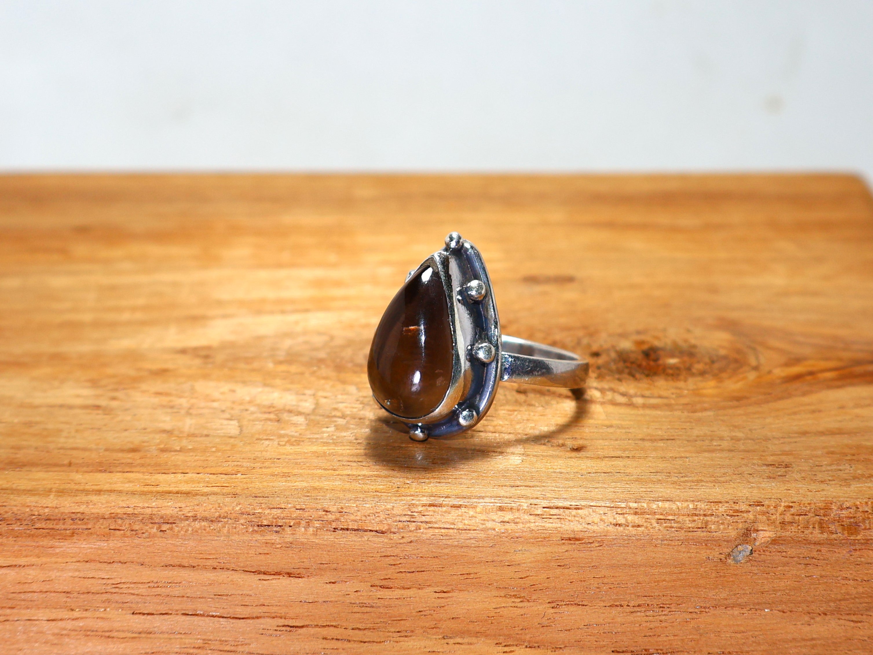 Rauchquarz-Ring Birnenförmiger Quarzschmuck 925 Silberring Juni Geburtssteinring Statement-Ring Brauner Steinring Handgemachtes Geburtstagsgeschenk