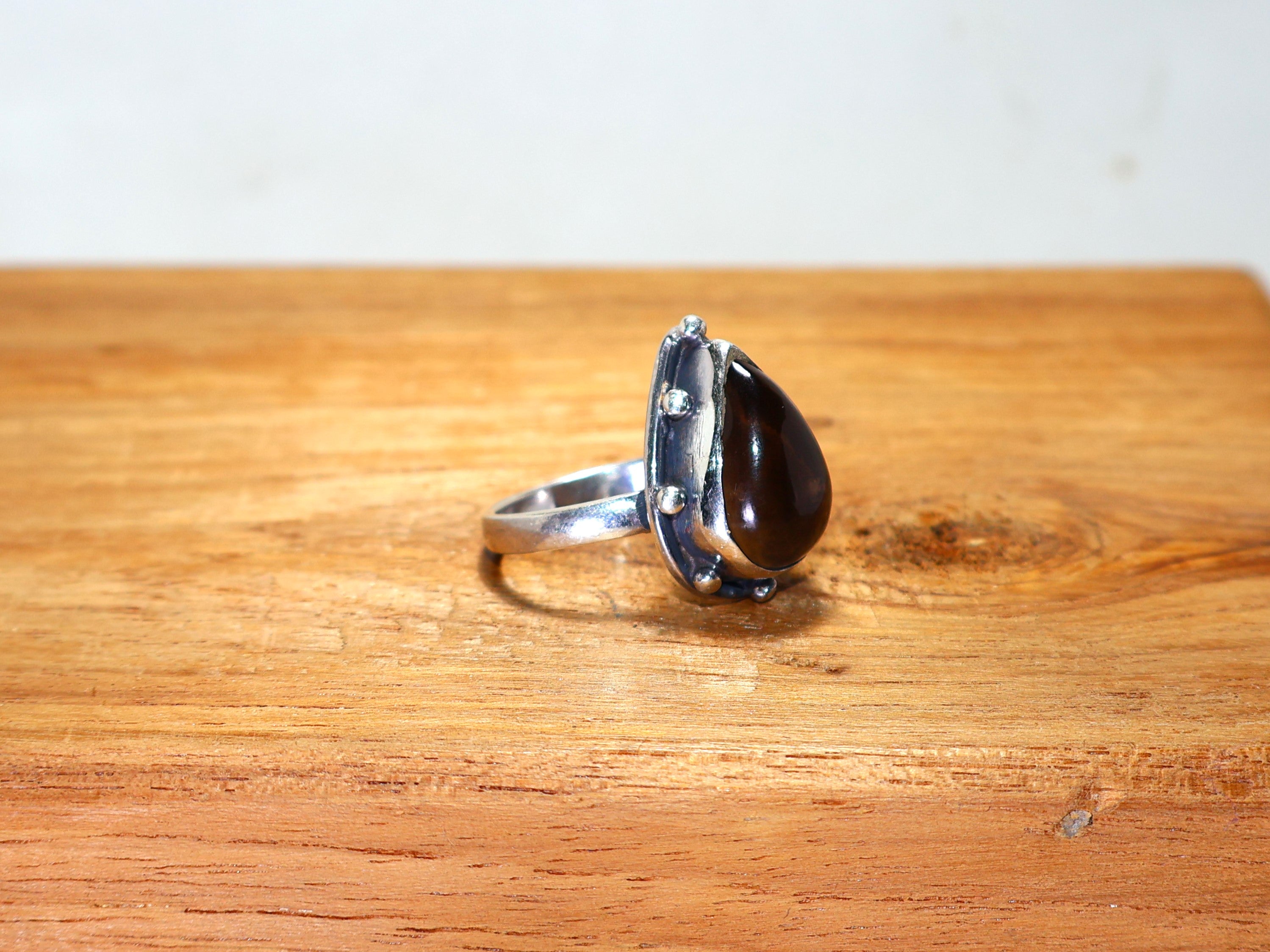Rauchquarz-Ring Birnenförmiger Quarzschmuck 925 Silberring Juni Geburtssteinring Statement-Ring Brauner Steinring Handgemachtes Geburtstagsgeschenk
