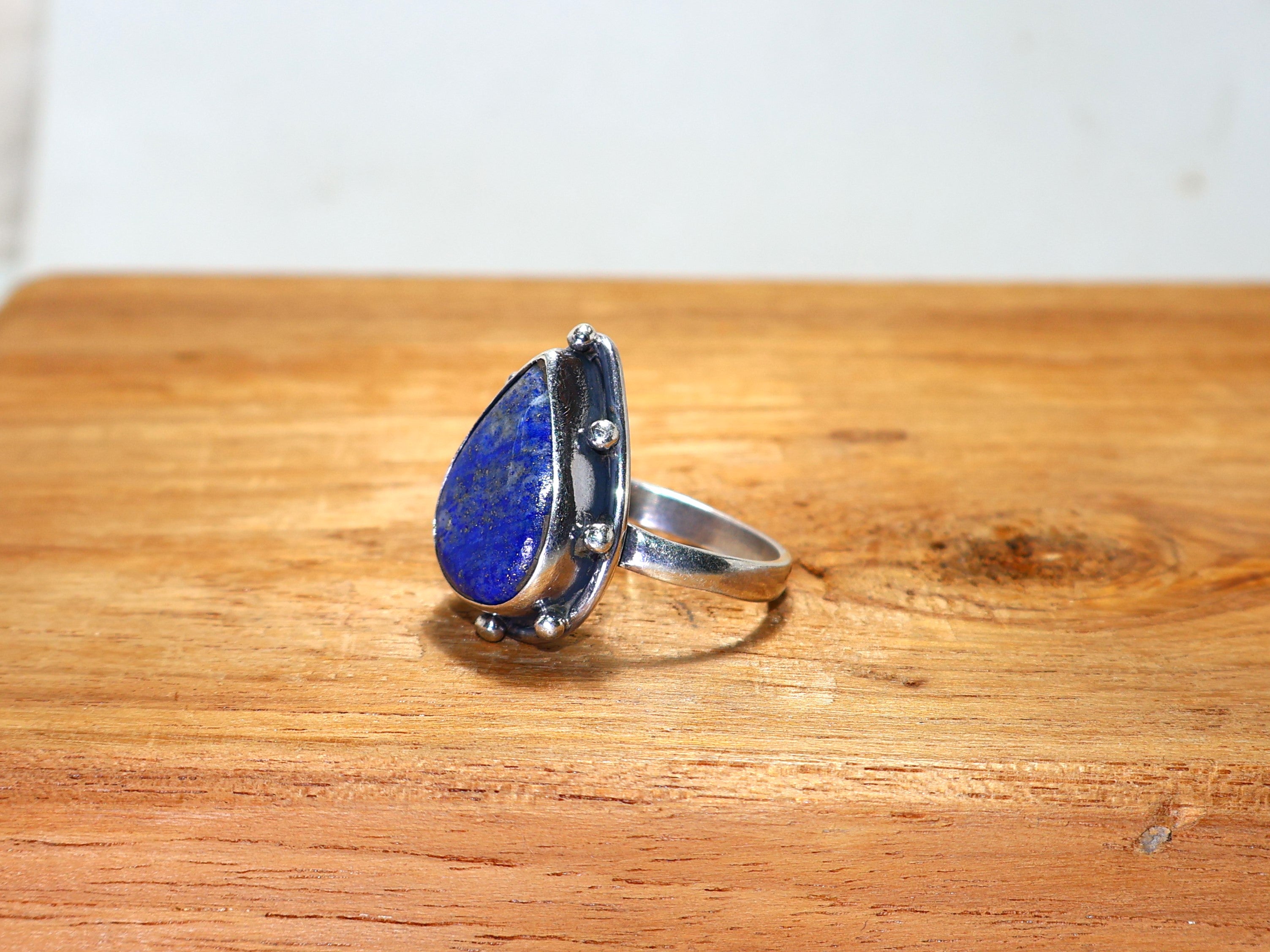 Echter Lapislazuli Ring 925 Sterling Silber Ring Geburtsstein Ring Tropfenförmiger Edelstein Handgefertigter Silberschmuck Einzigartiger Ring Statement Ring