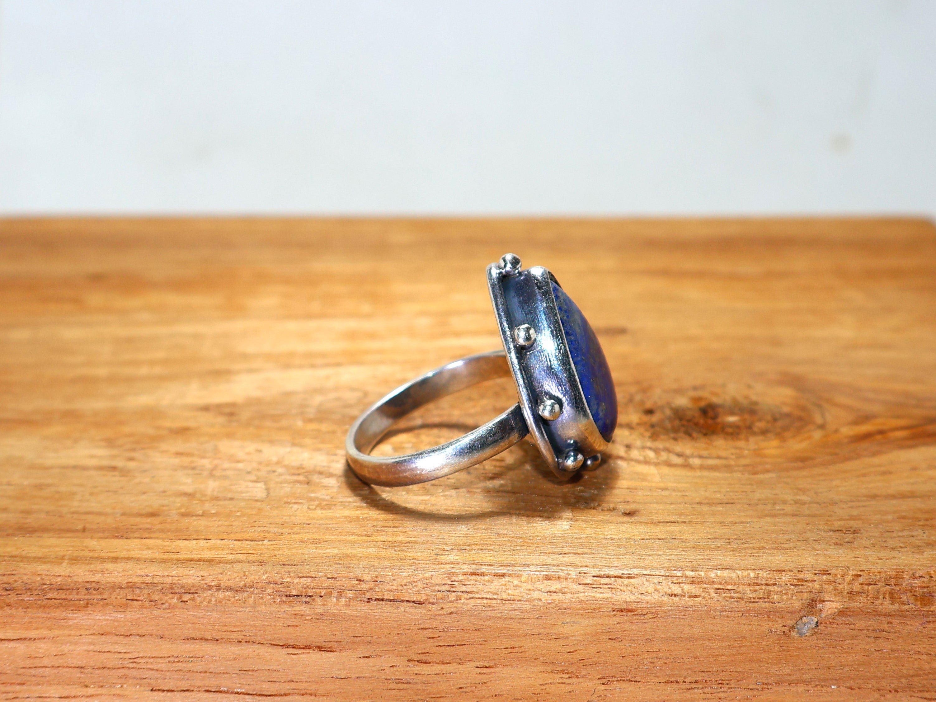 Echter Lapislazuli Ring 925 Sterling Silber Ring Geburtsstein Ring Tropfenförmiger Edelstein Handgefertigter Silberschmuck Einzigartiger Ring Statement Ring