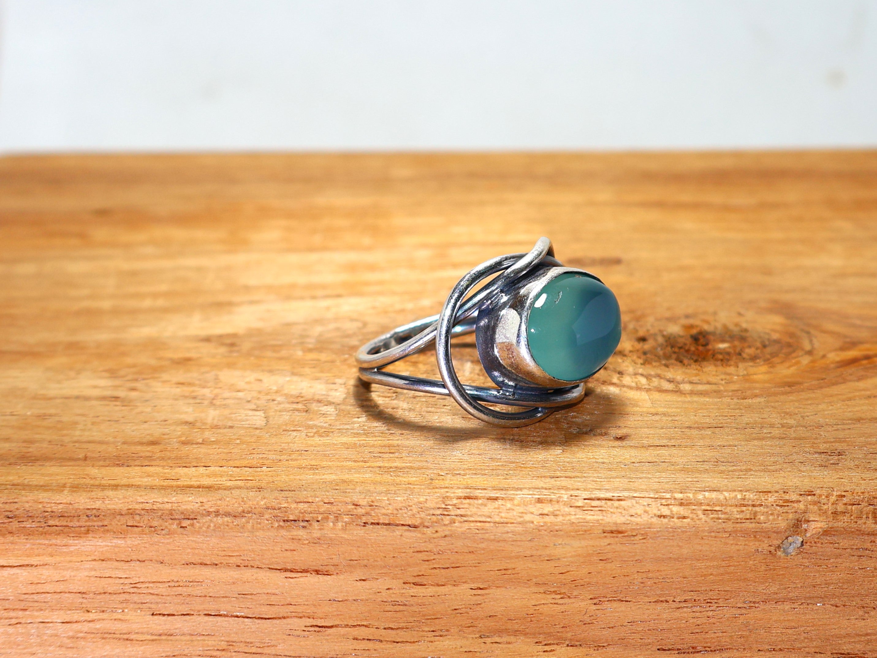 Natuurlijke Aqua Chalcedoon Ring Ovale Edelsteen Ring 925 Sterling Massief Zilver Handgemaakte Blauwe Steen Ring Statement Ring Cadeau voor Liefde