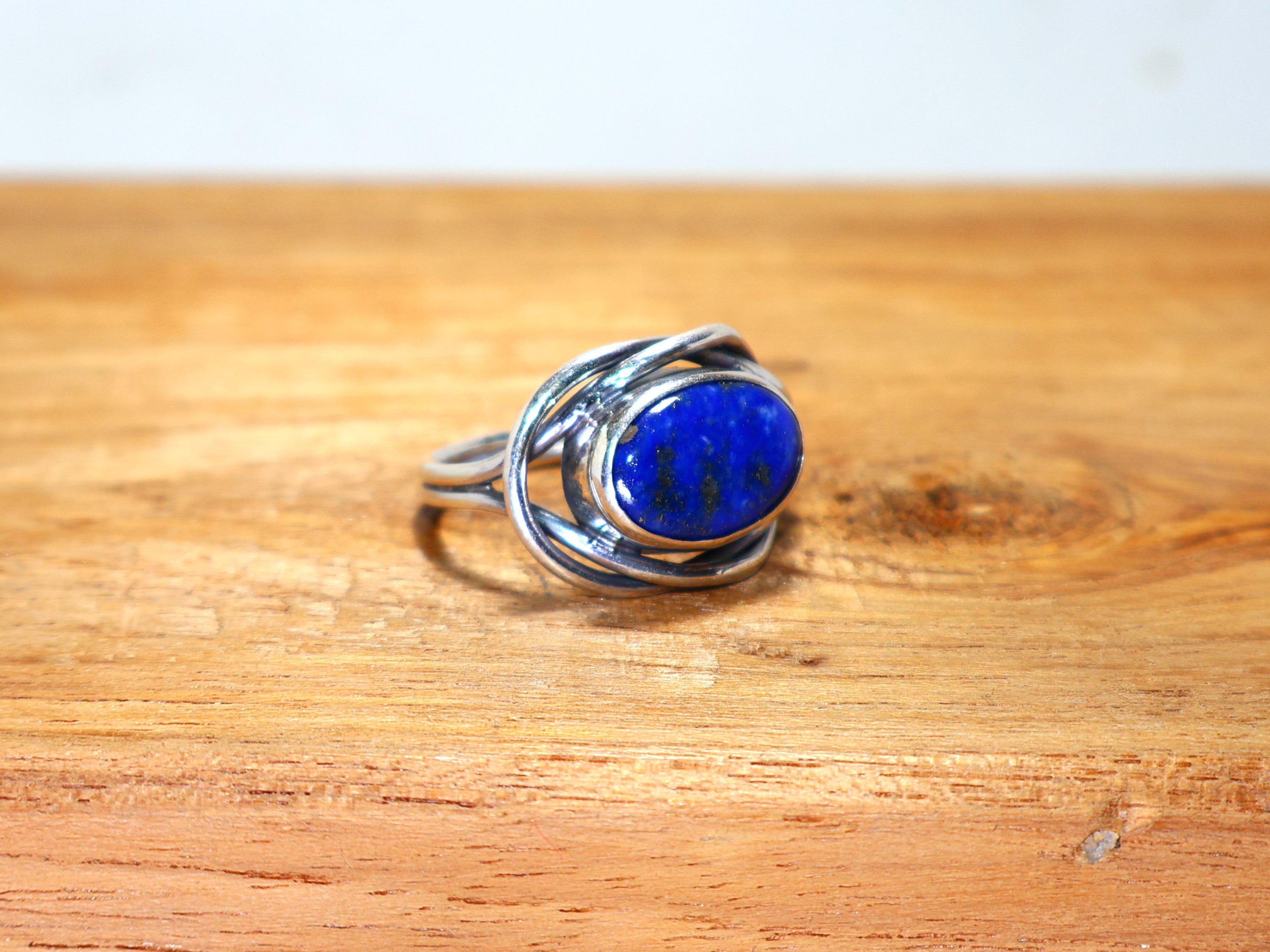 Lapislazuli ovaler Edelstein Silberring 925 Sterling Silber Ring Geschenk für Schwester Statement Ring blauer Edelstein Ring Jahrestagsgeschenk Verlobungsring