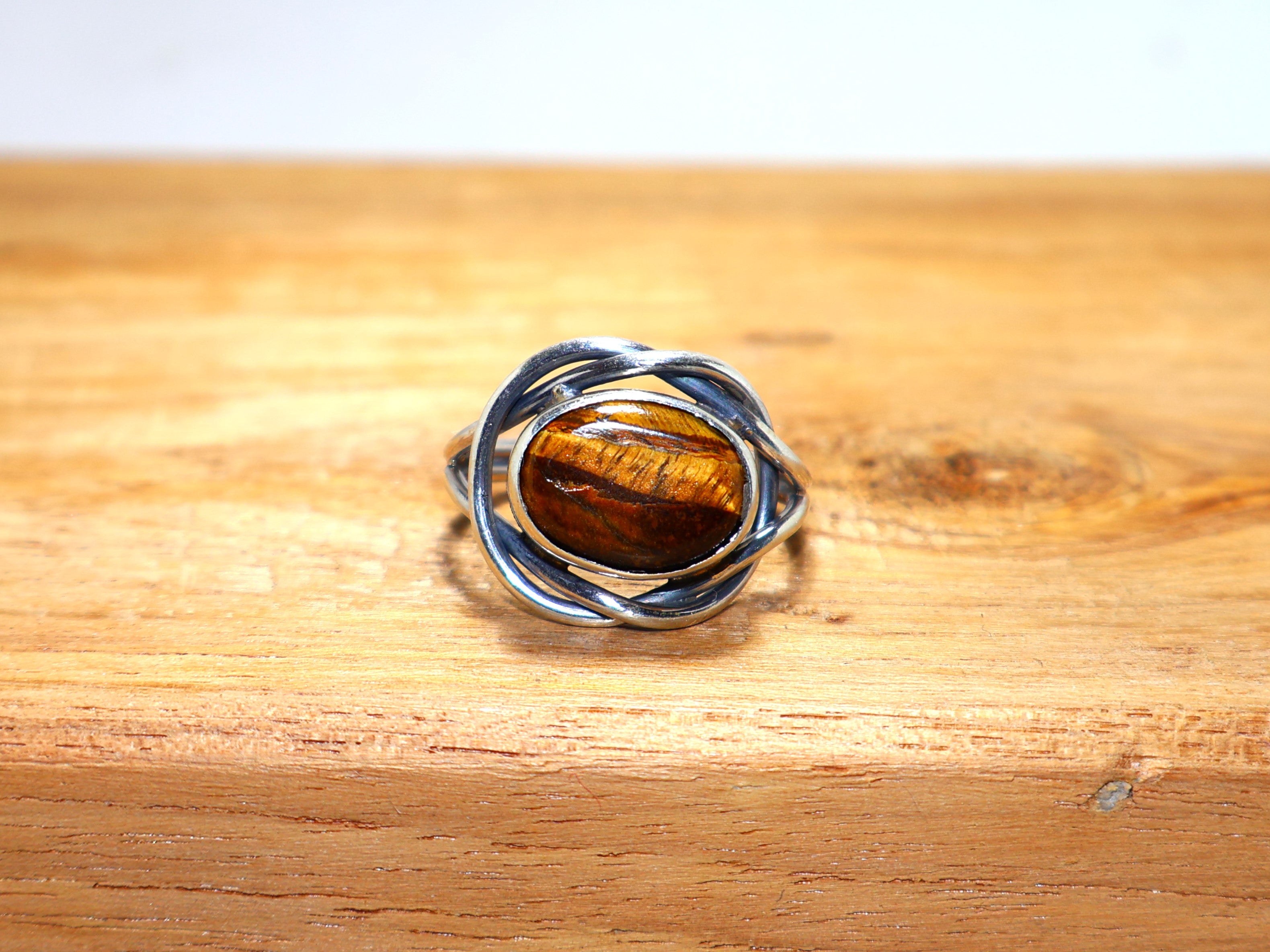 Natürlicher Tigerauge Ring 925 Sterling Silber Minimalistischer Ring Handgemachter Ring Statement Silberring Juni Geburtsstein Ring Einzigartiger Ring