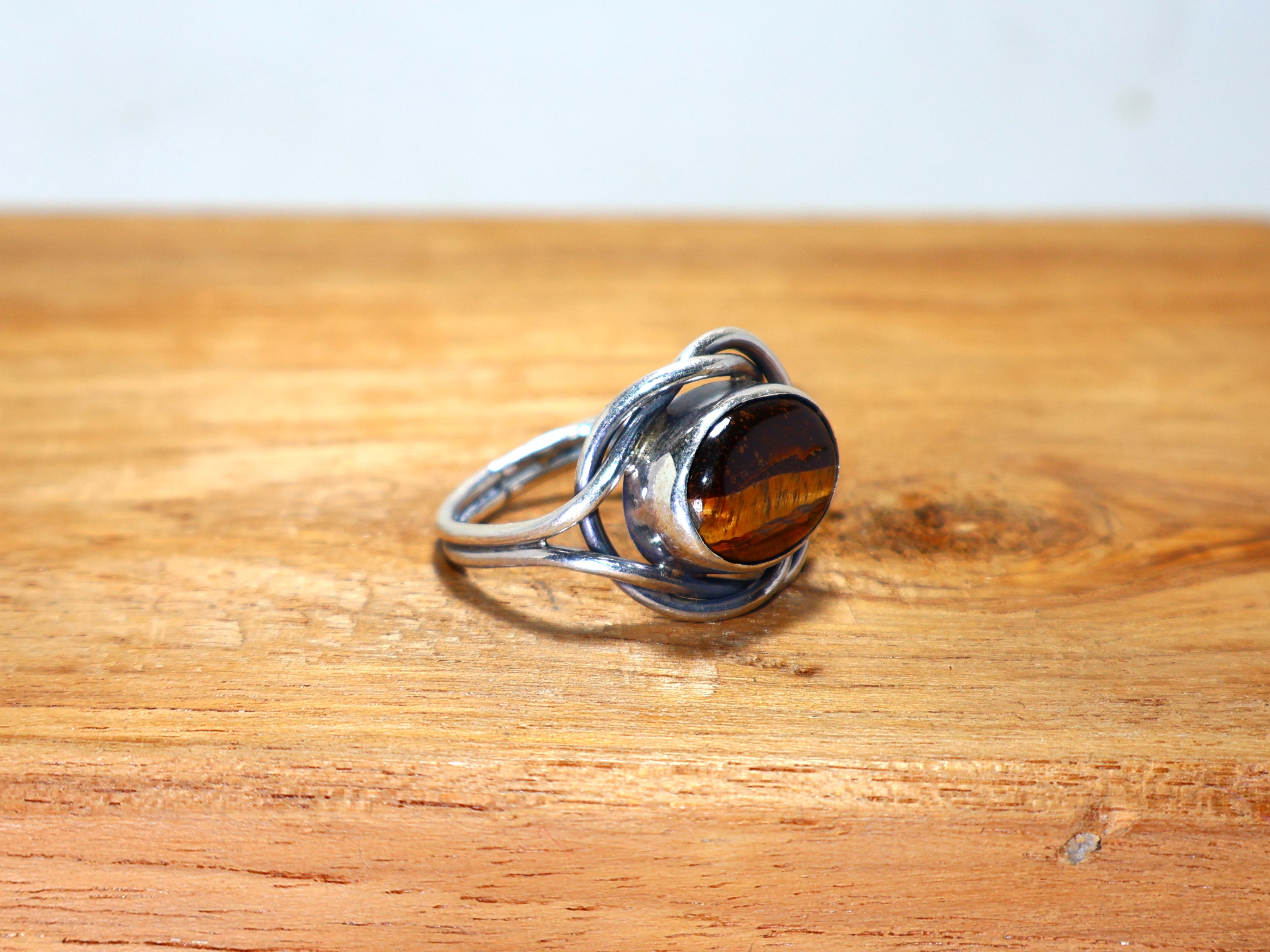 Natürlicher Tigerauge Ring 925 Sterling Silber Minimalistischer Ring Handgemachter Ring Statement Silberring Juni Geburtsstein Ring Einzigartiger Ring