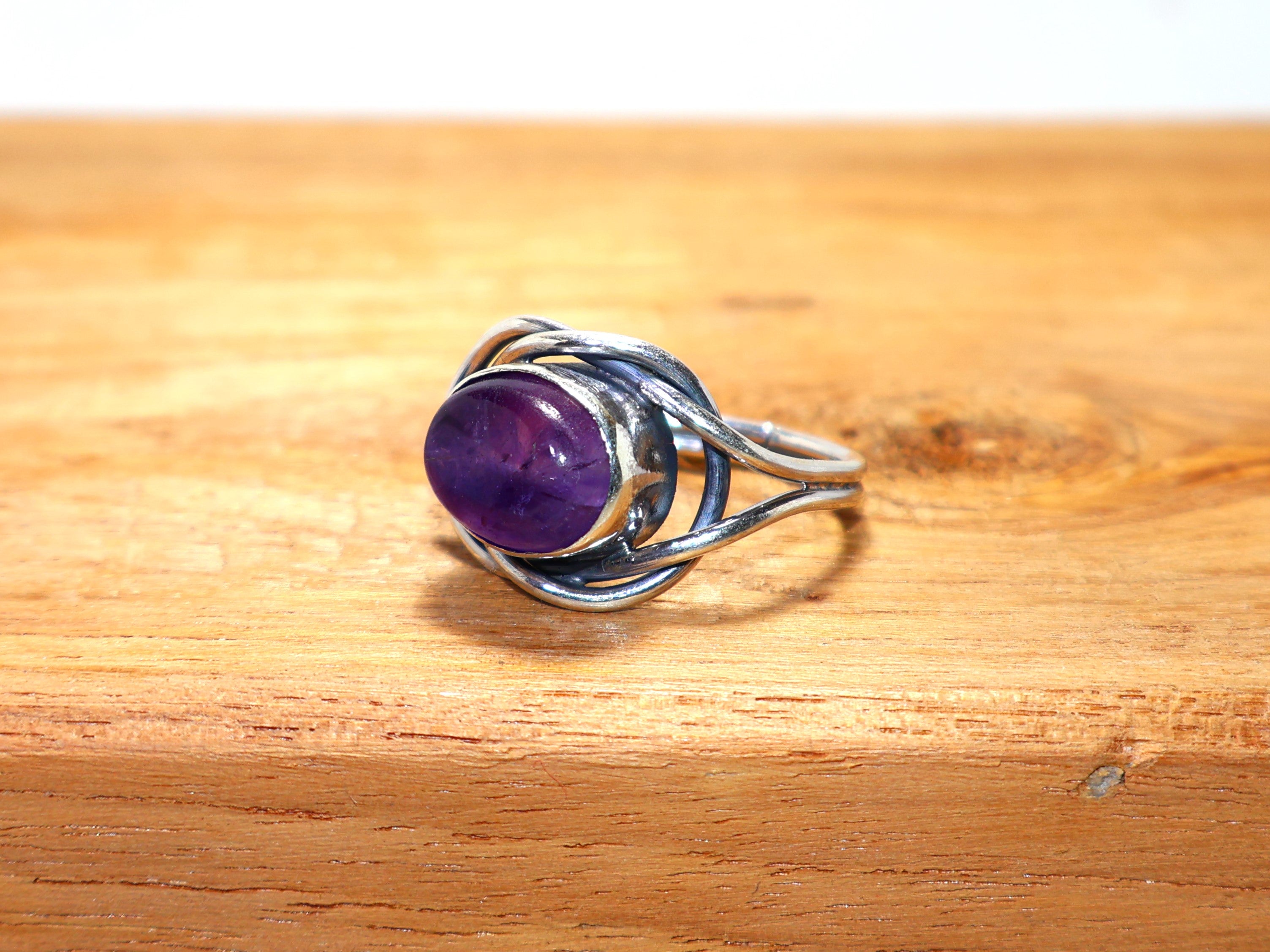 Natürlicher Amethystring 925 Sterling Silber Ring Handgefertigter Damen Schmuck Lila Edelstein Ring Ovaler Ring Böhmischer Schmuck Februar Geburtsstein