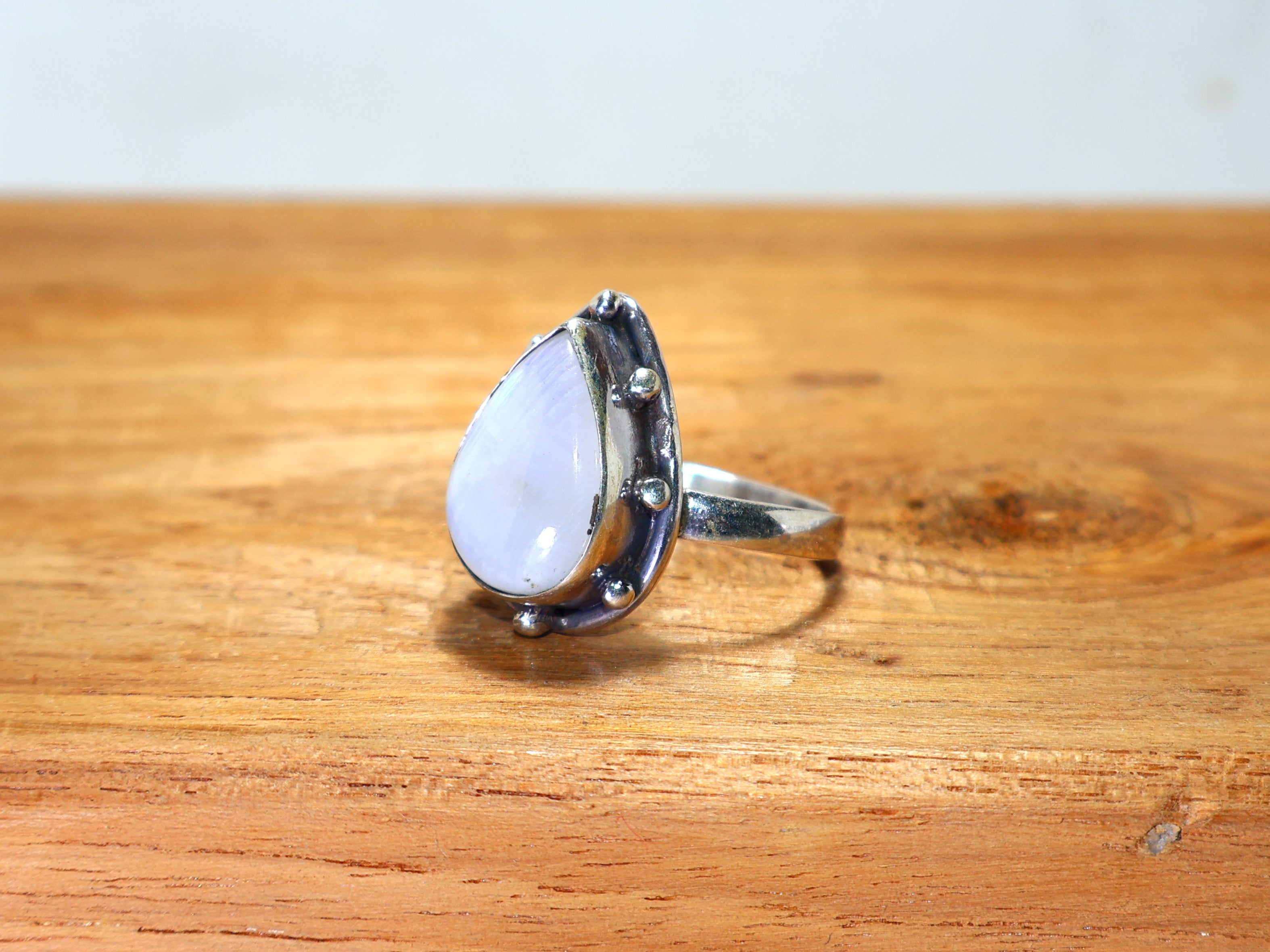 Regenbogen-Mondstein-Silberring Birnenförmiger Mondstein 925 Sterling Ring Damenring Handgefertigter Silberring Verlobungsring Geschenk für sie